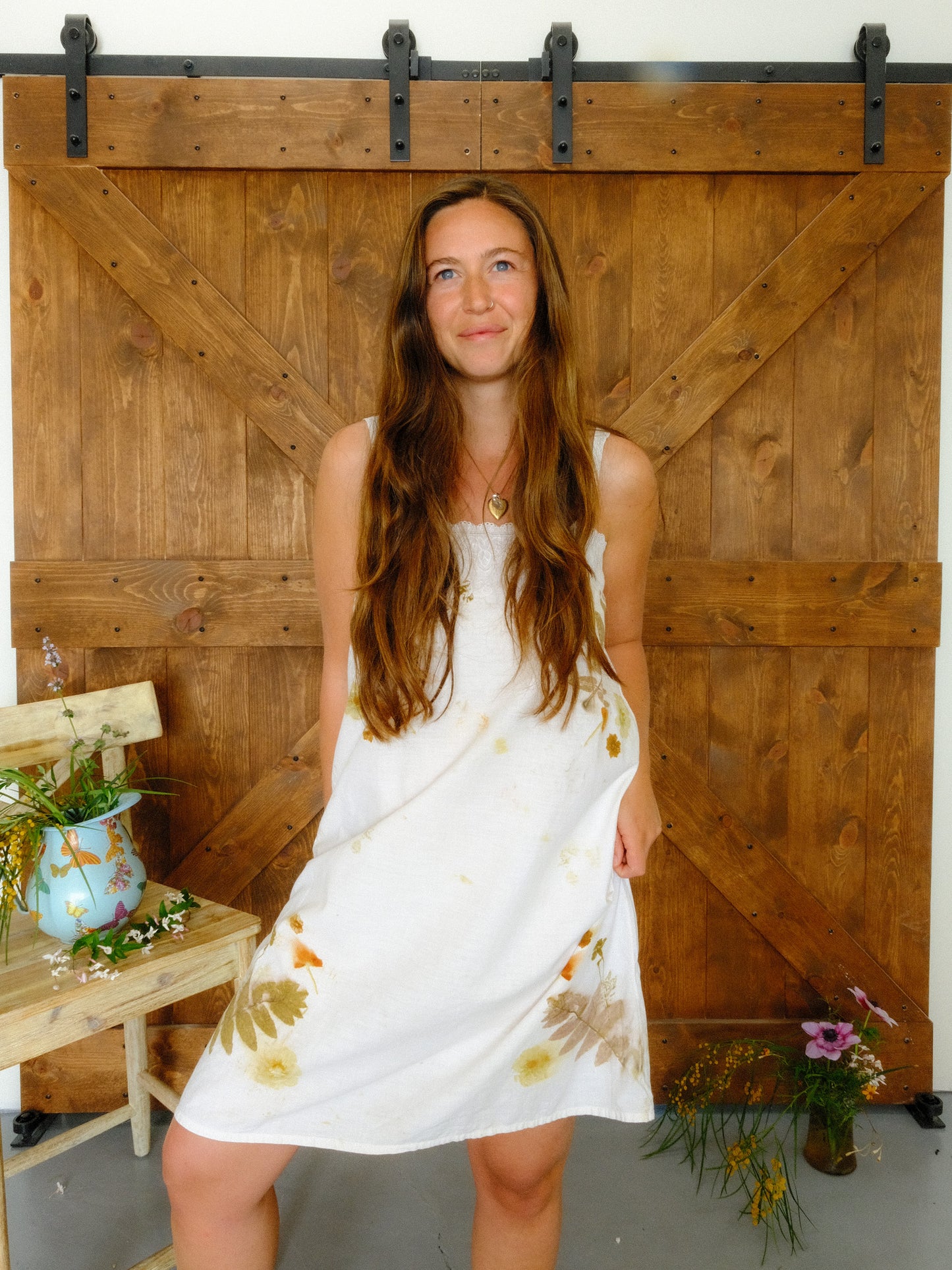 Eco-printed Antique Spagetti Strap Dress