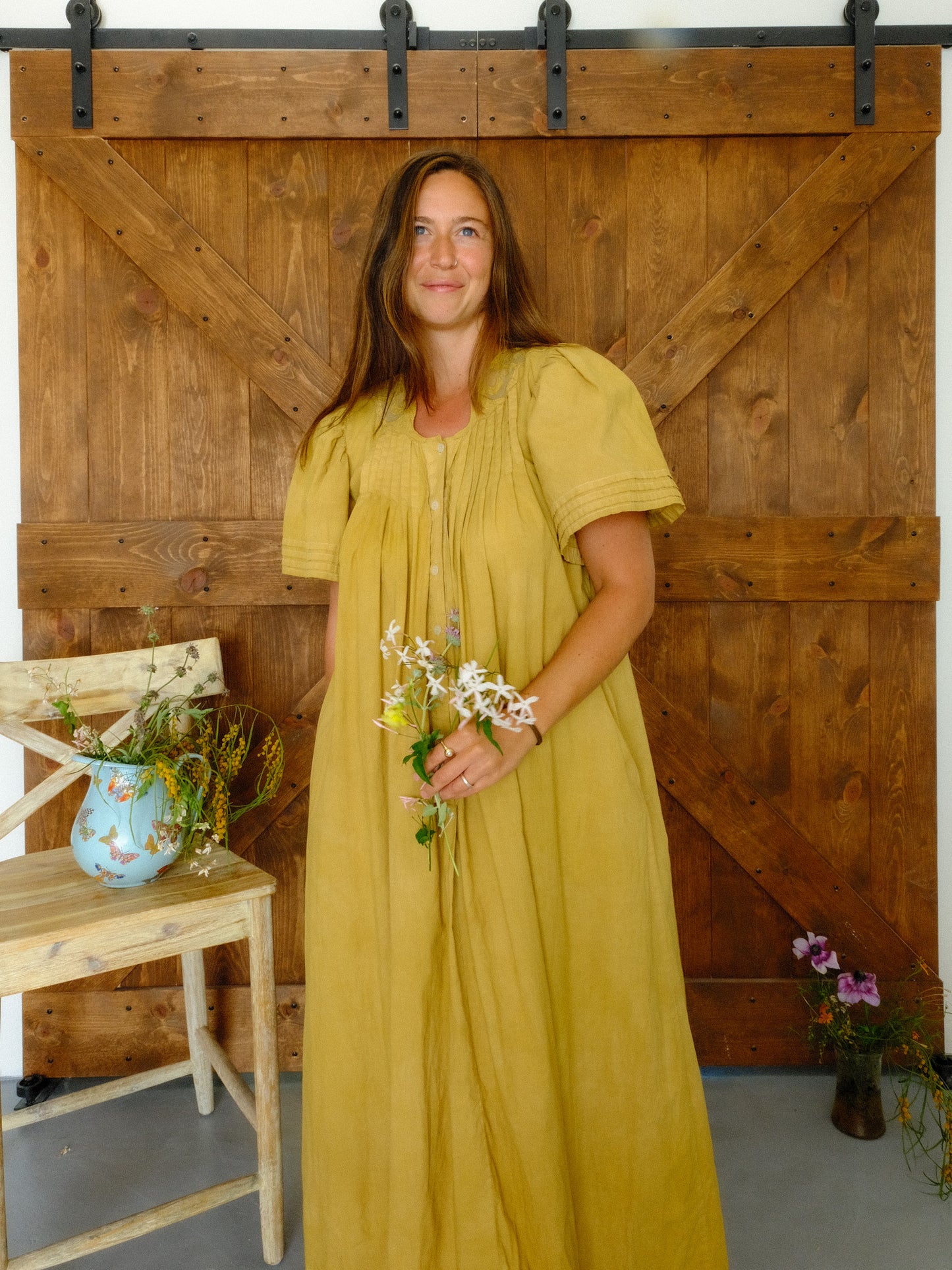 Marigold & Chestnut Butterfly Sleeve Maxi Dress