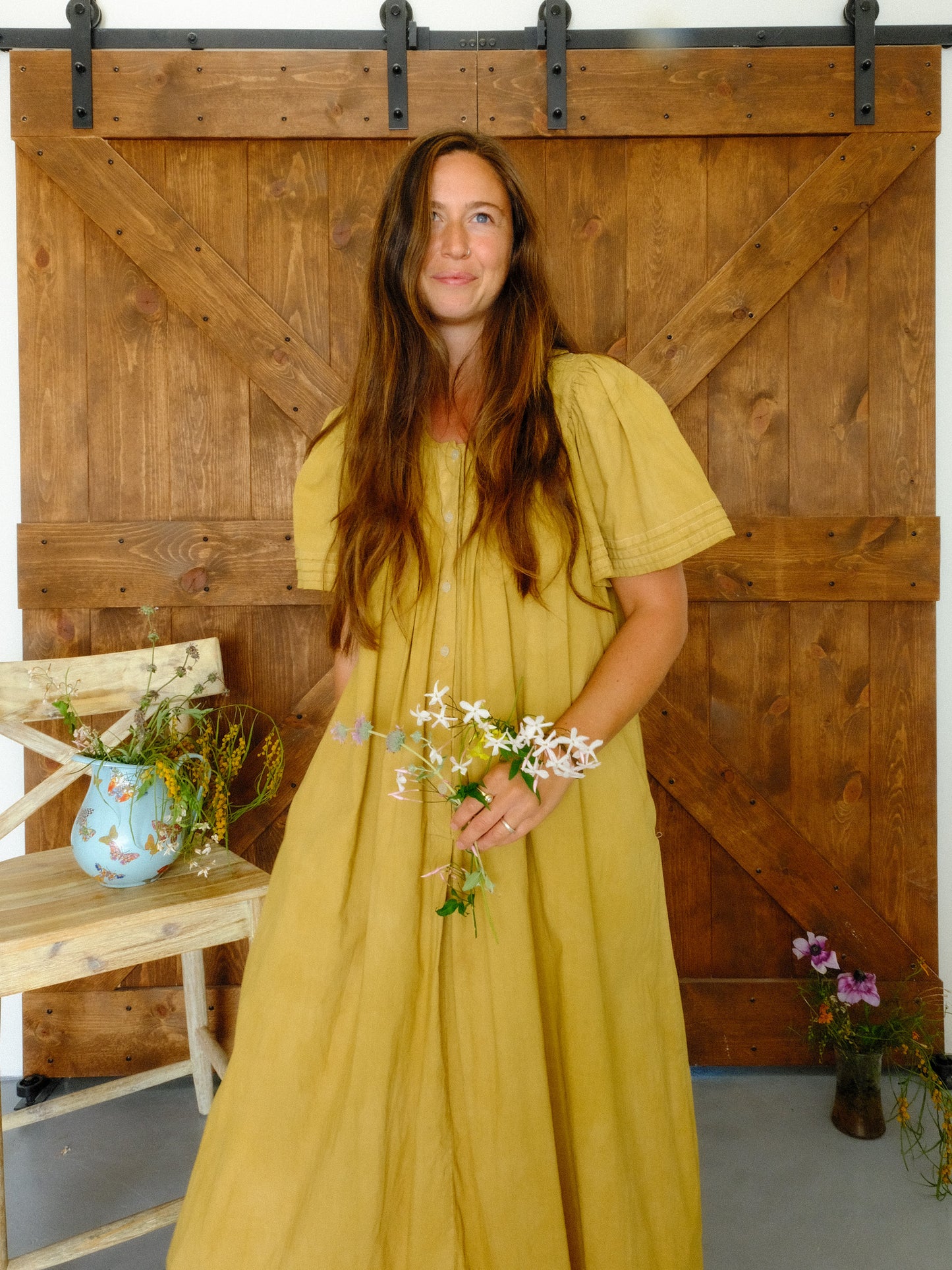 Marigold & Chestnut Butterfly Sleeve Maxi Dress
