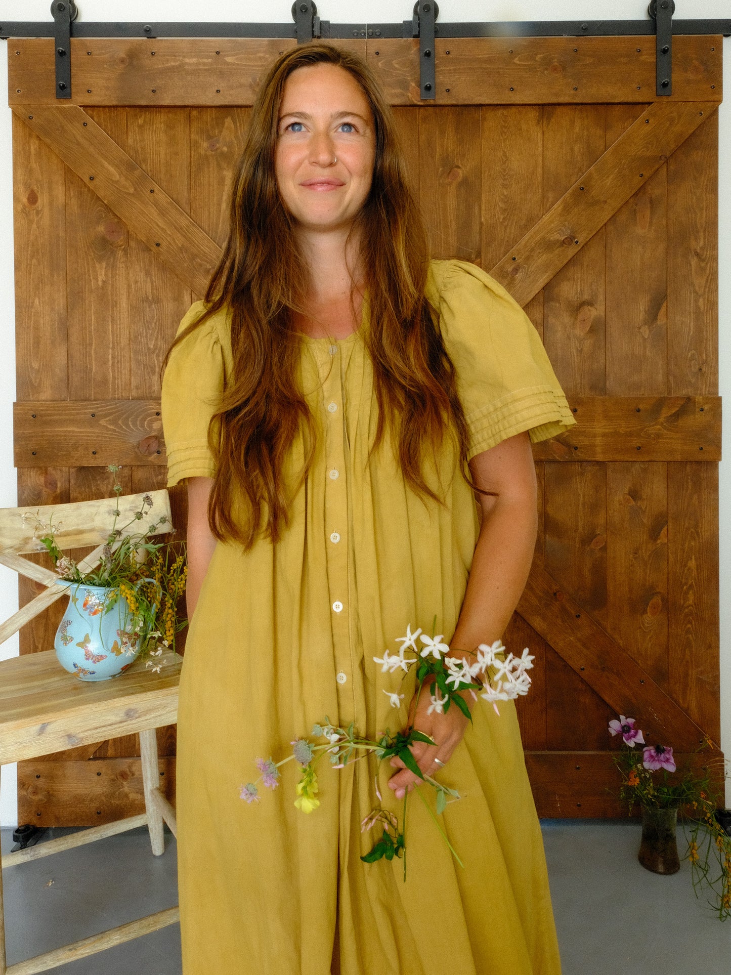 Marigold & Chestnut Butterfly Sleeve Maxi Dress