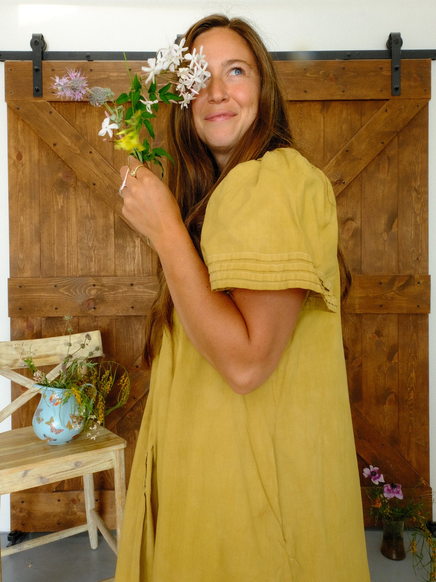 Marigold & Chestnut Butterfly Sleeve Maxi Dress