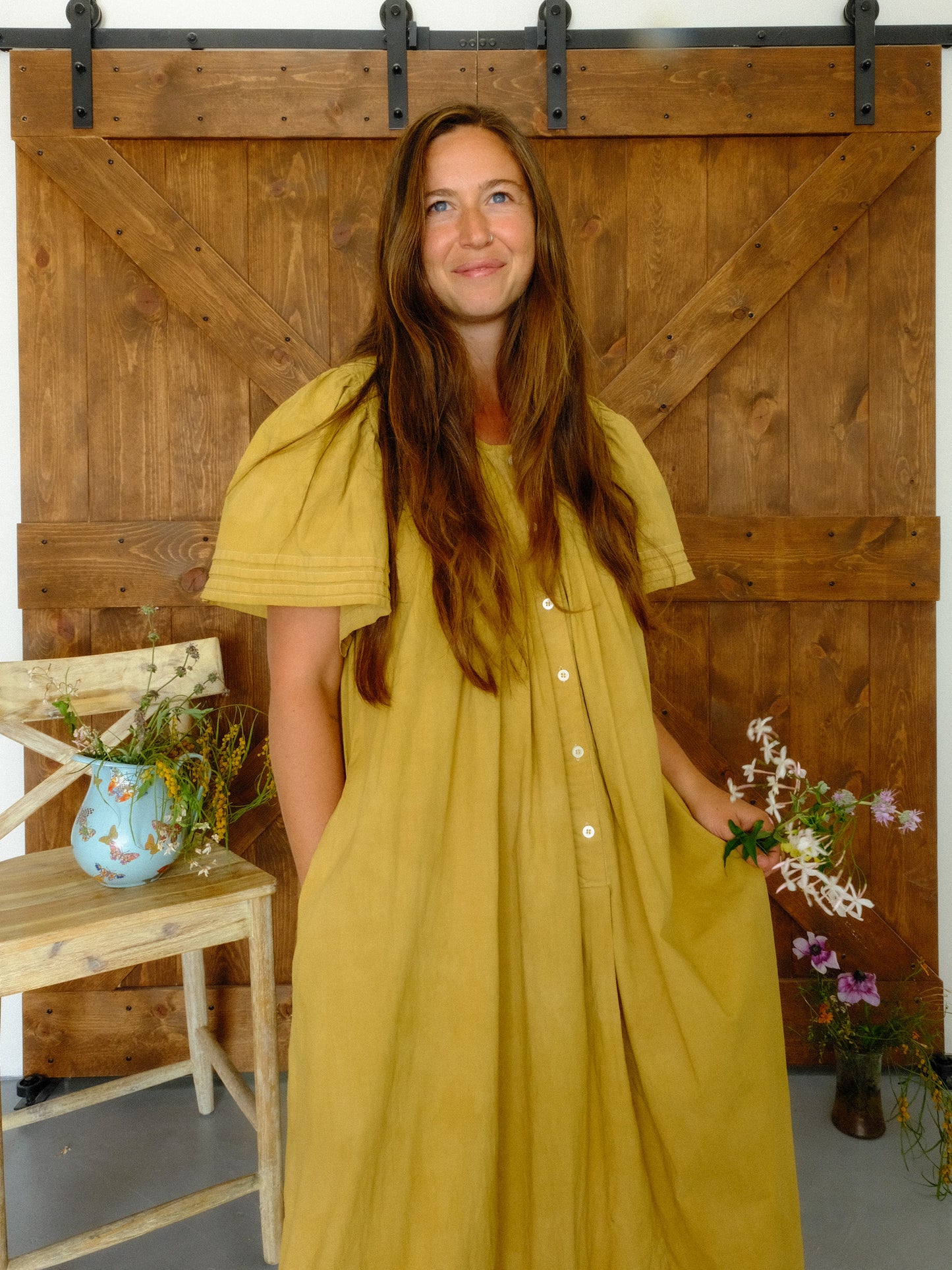 Marigold & Chestnut Butterfly Sleeve Maxi Dress