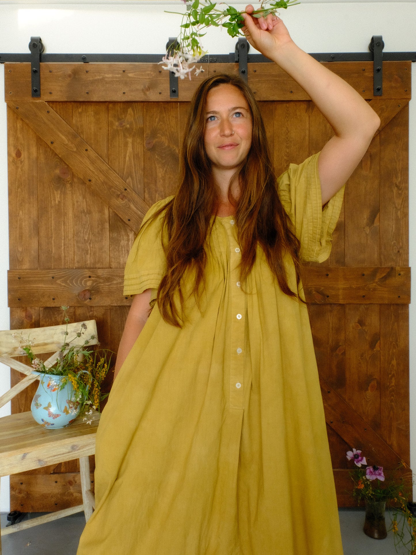 Marigold & Chestnut Butterfly Sleeve Maxi Dress