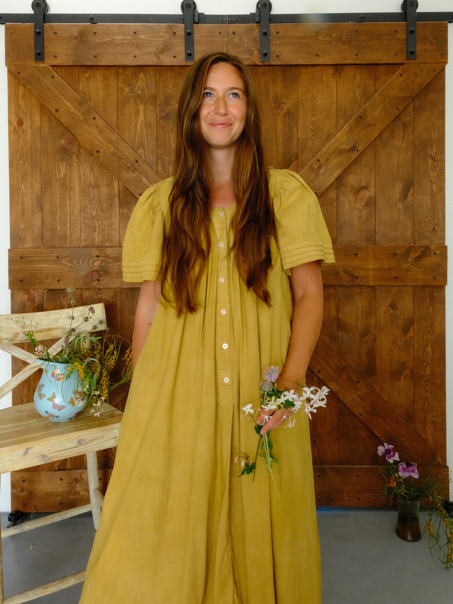 Marigold & Chestnut Butterfly Sleeve Maxi Dress