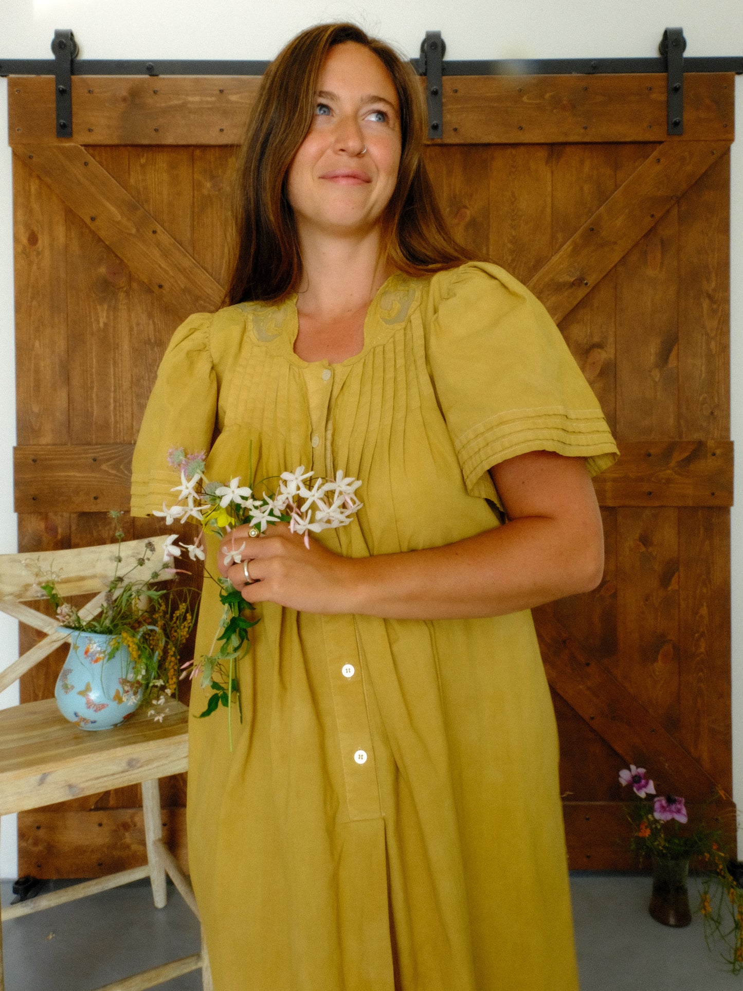 Marigold & Chestnut Butterfly Sleeve Maxi Dress