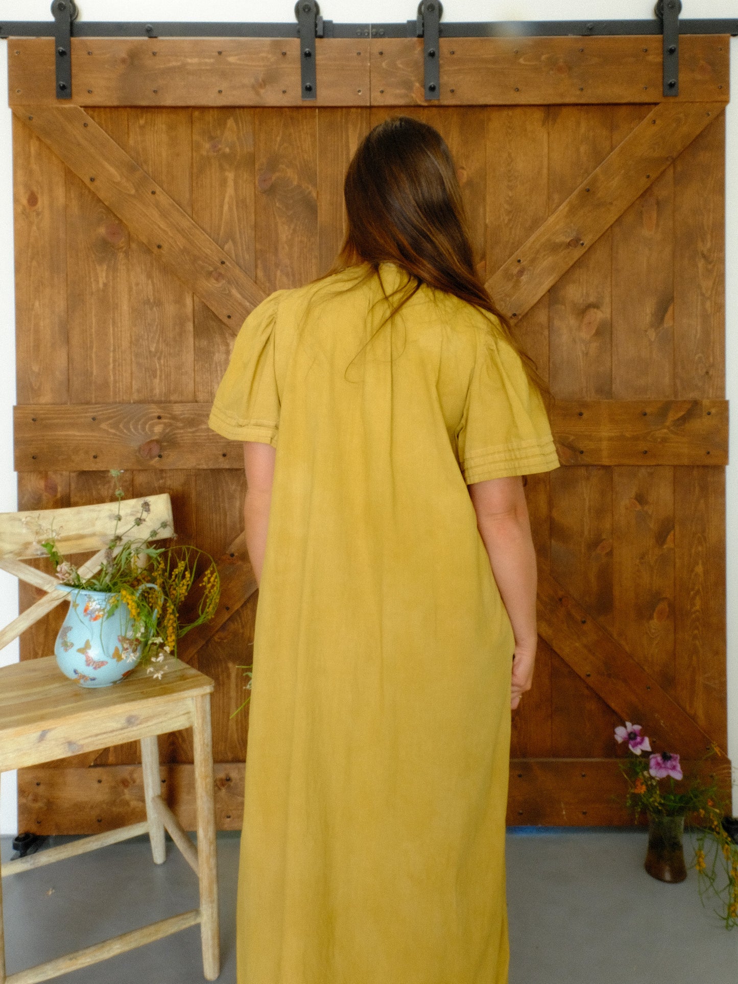 Marigold & Chestnut Butterfly Sleeve Maxi Dress