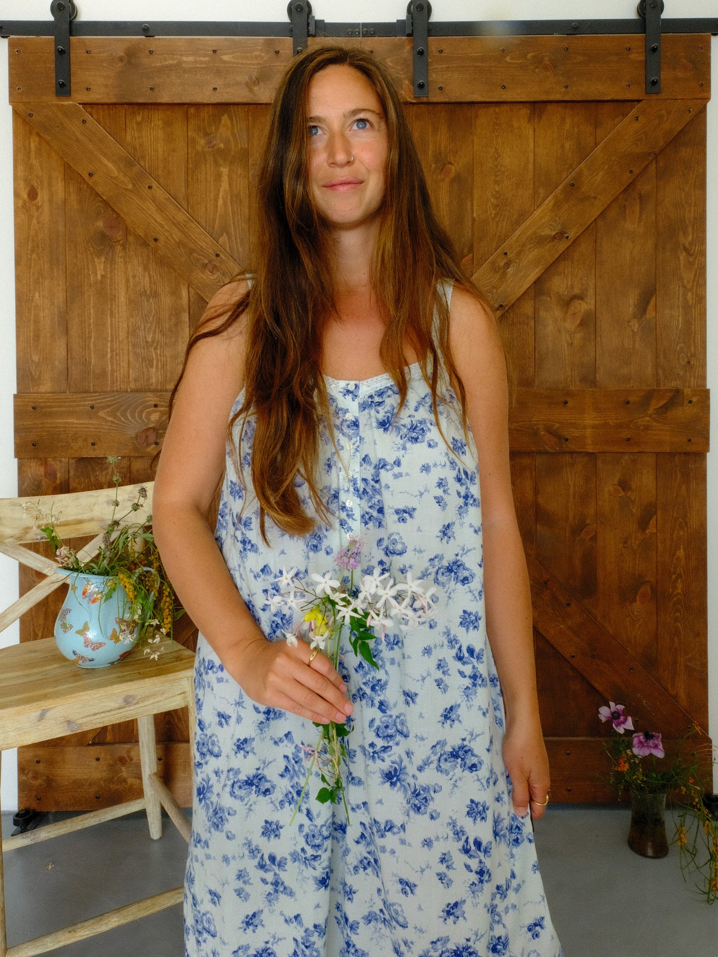 Chlorophyllin Blue Floral Maxi Dress