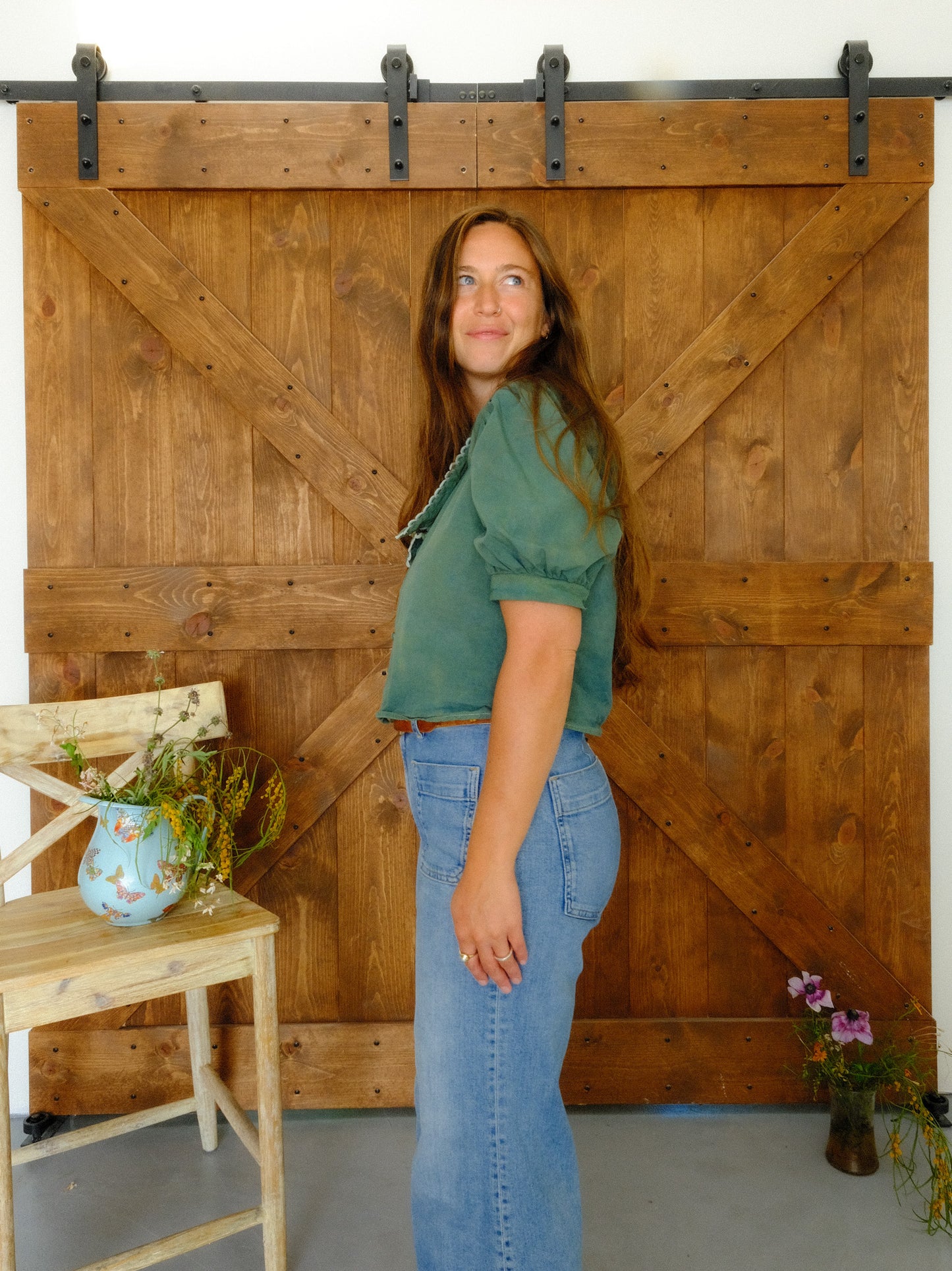 Indigo & Marigold Puff Sleeve Pointed Collar Blouse