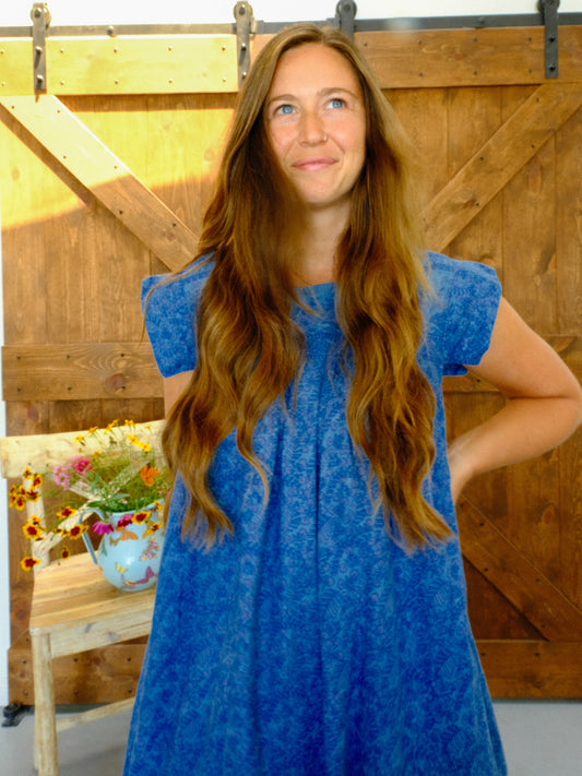 Indigo Floral Block Print Dress