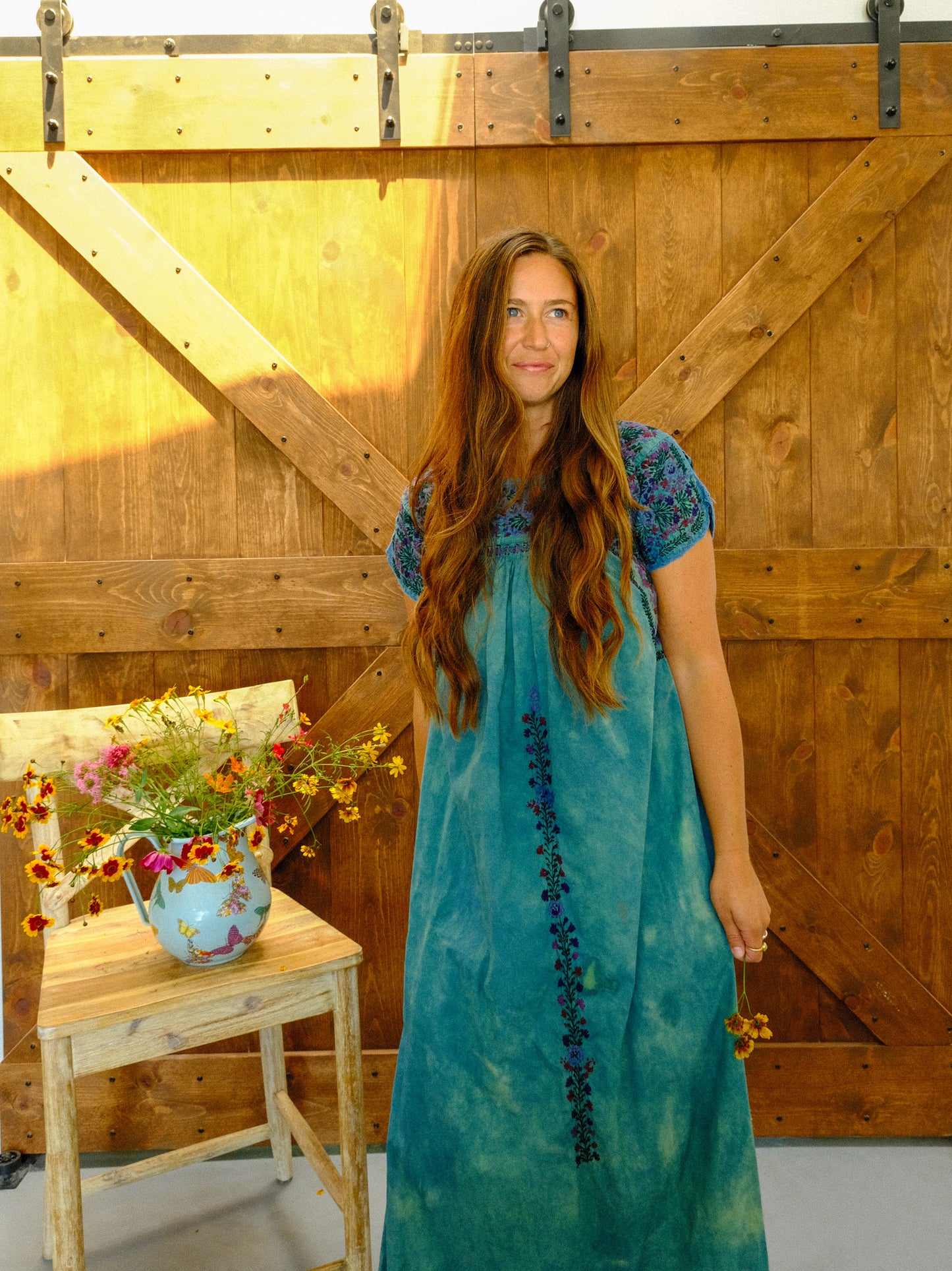 Indigo Traditional Huipil Maxi Dress