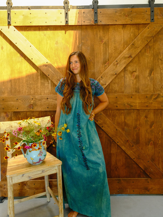 Indigo Traditional Huipil Maxi Dress