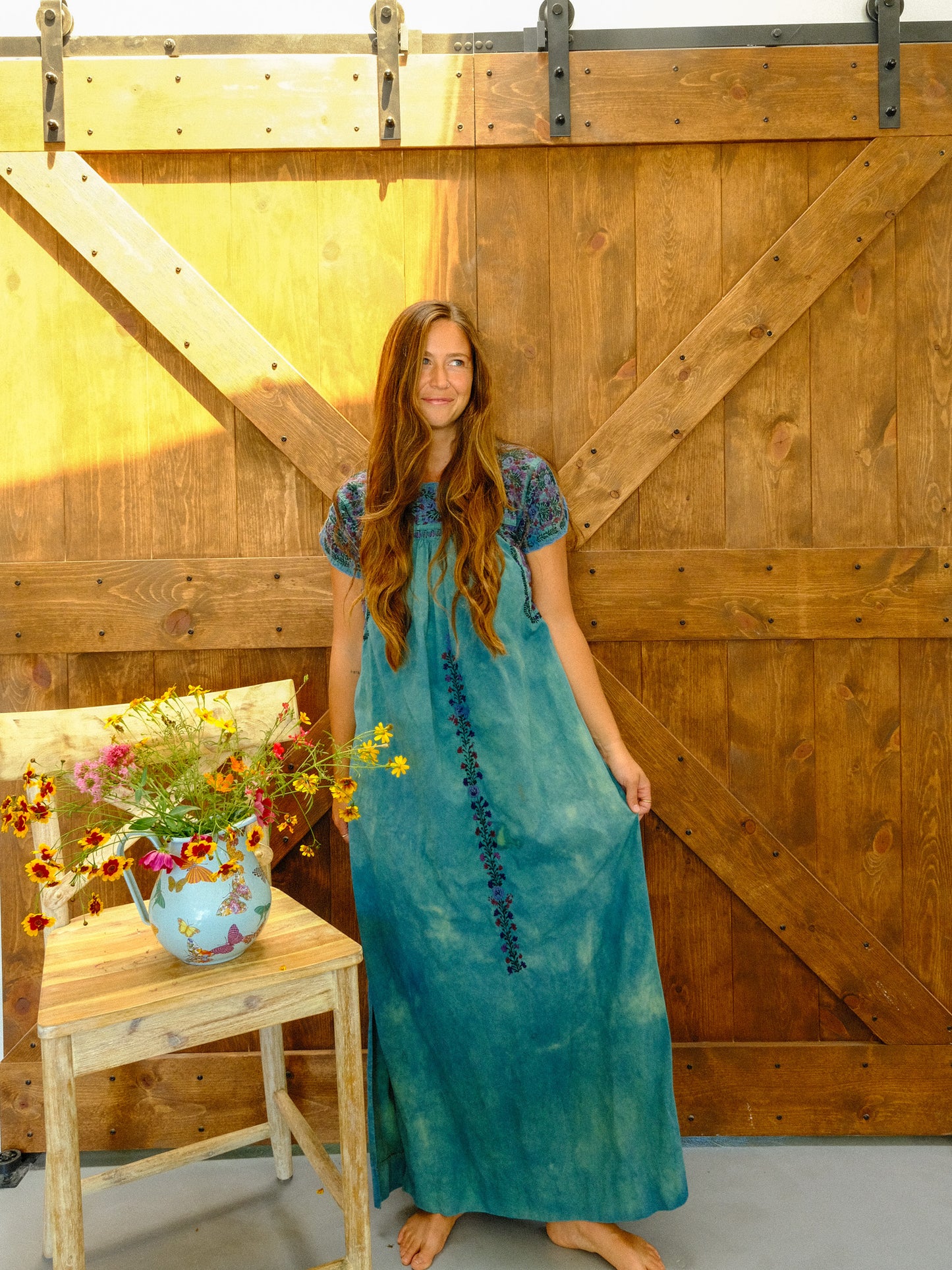Indigo Traditional Huipil Maxi Dress