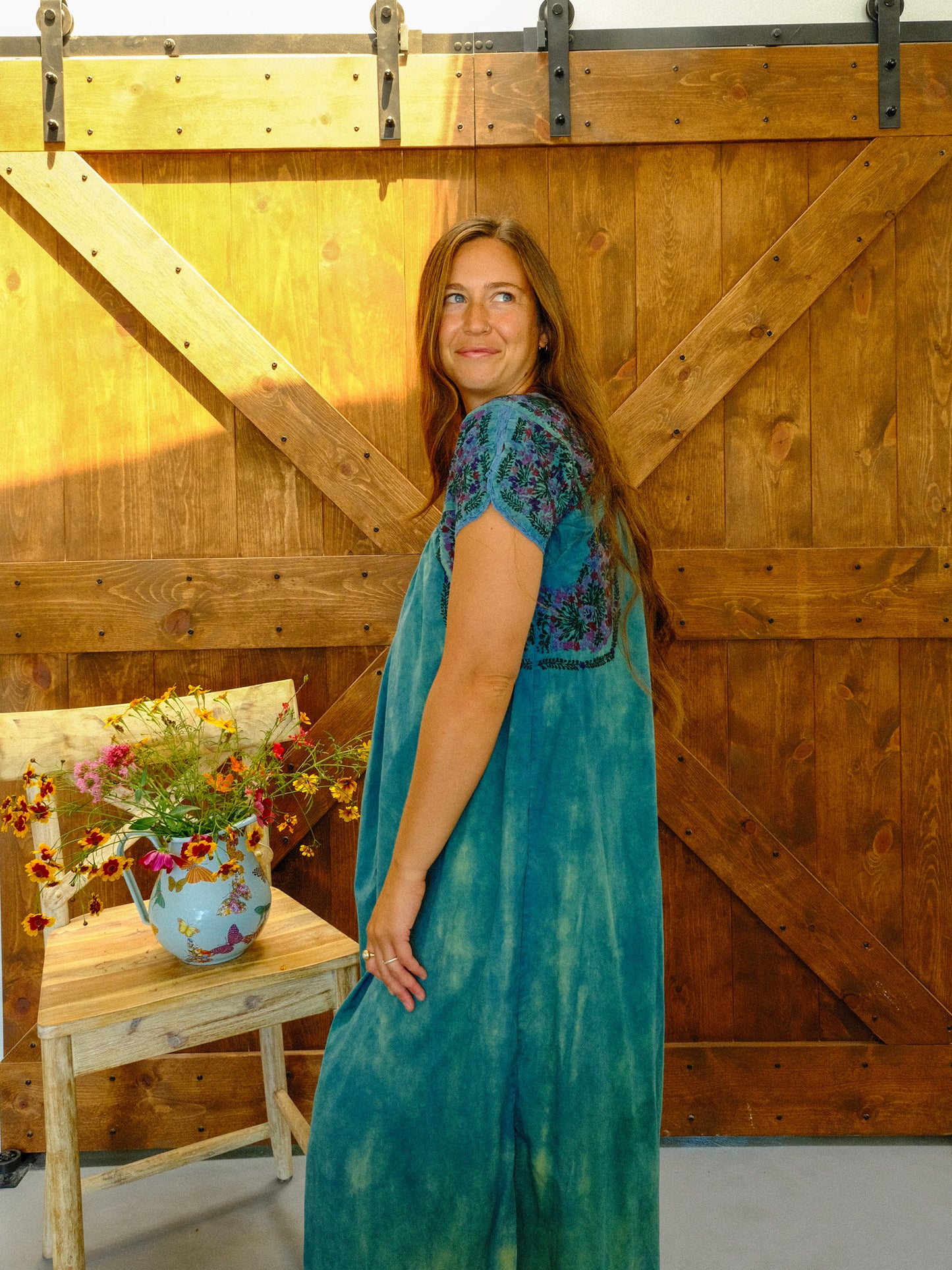 Indigo Traditional Huipil Maxi Dress