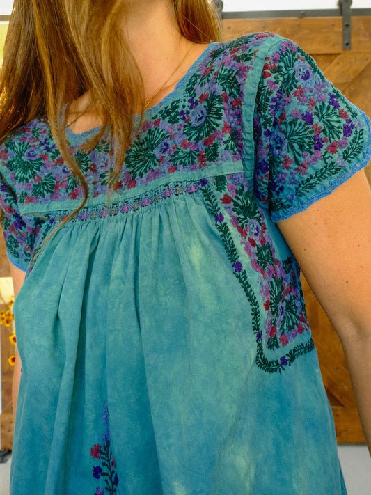 Indigo Traditional Huipil Maxi Dress