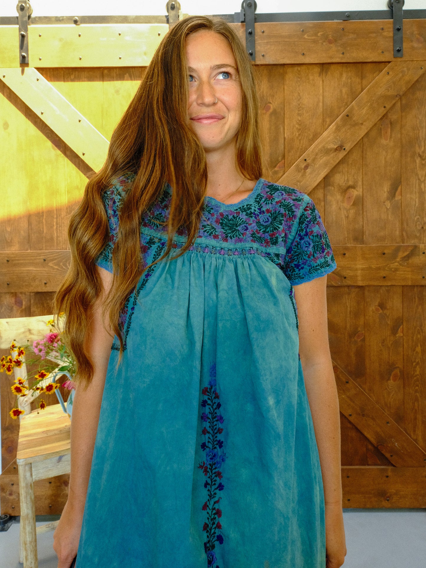 Indigo Traditional Huipil Maxi Dress