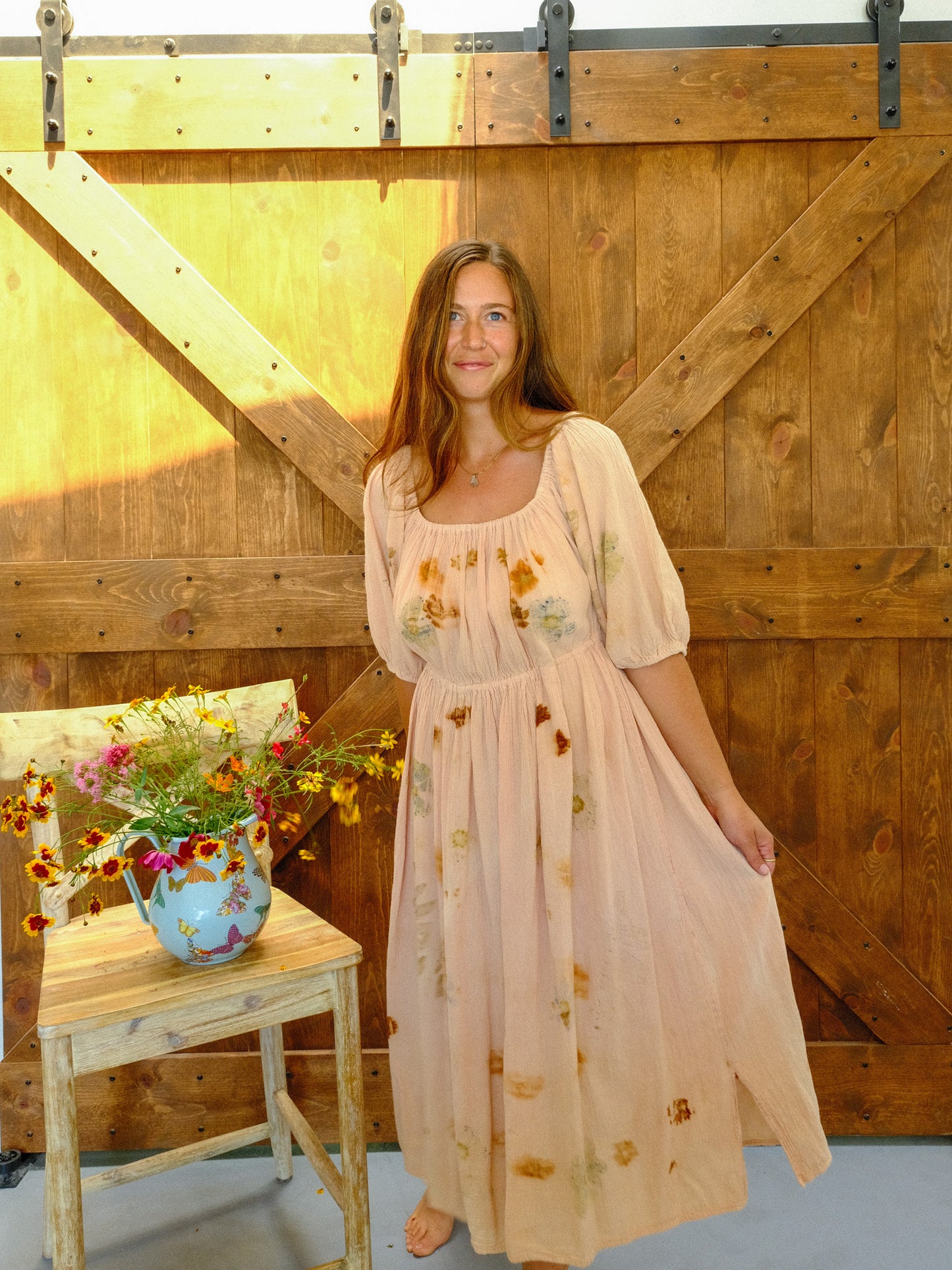 Eco-printed Puff Sleeve Dress