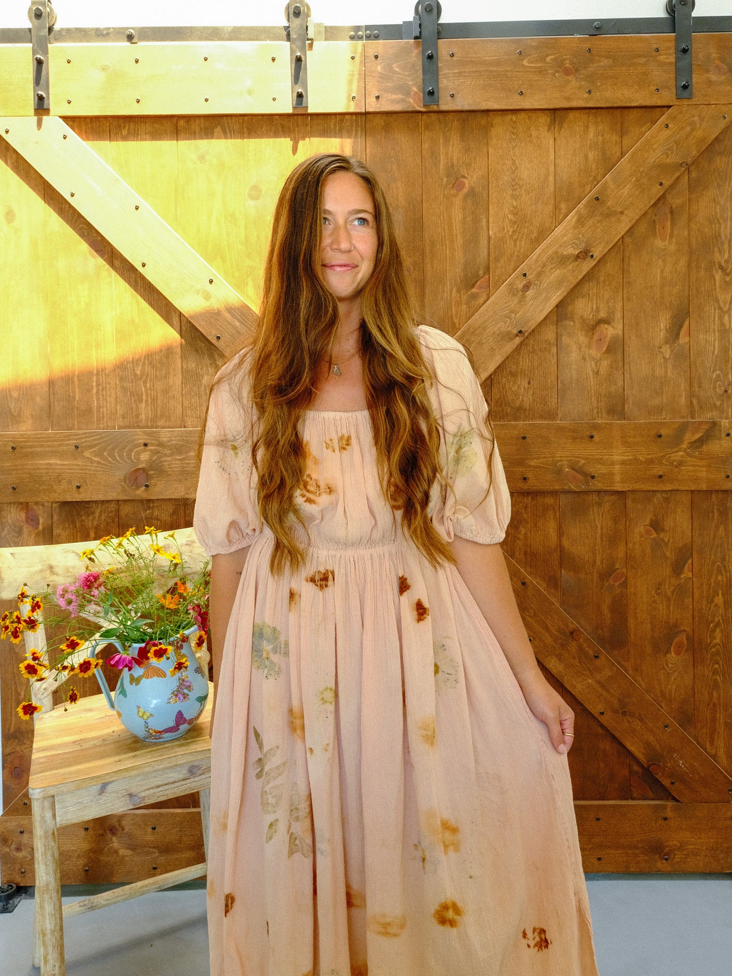 Eco-printed Puff Sleeve Dress