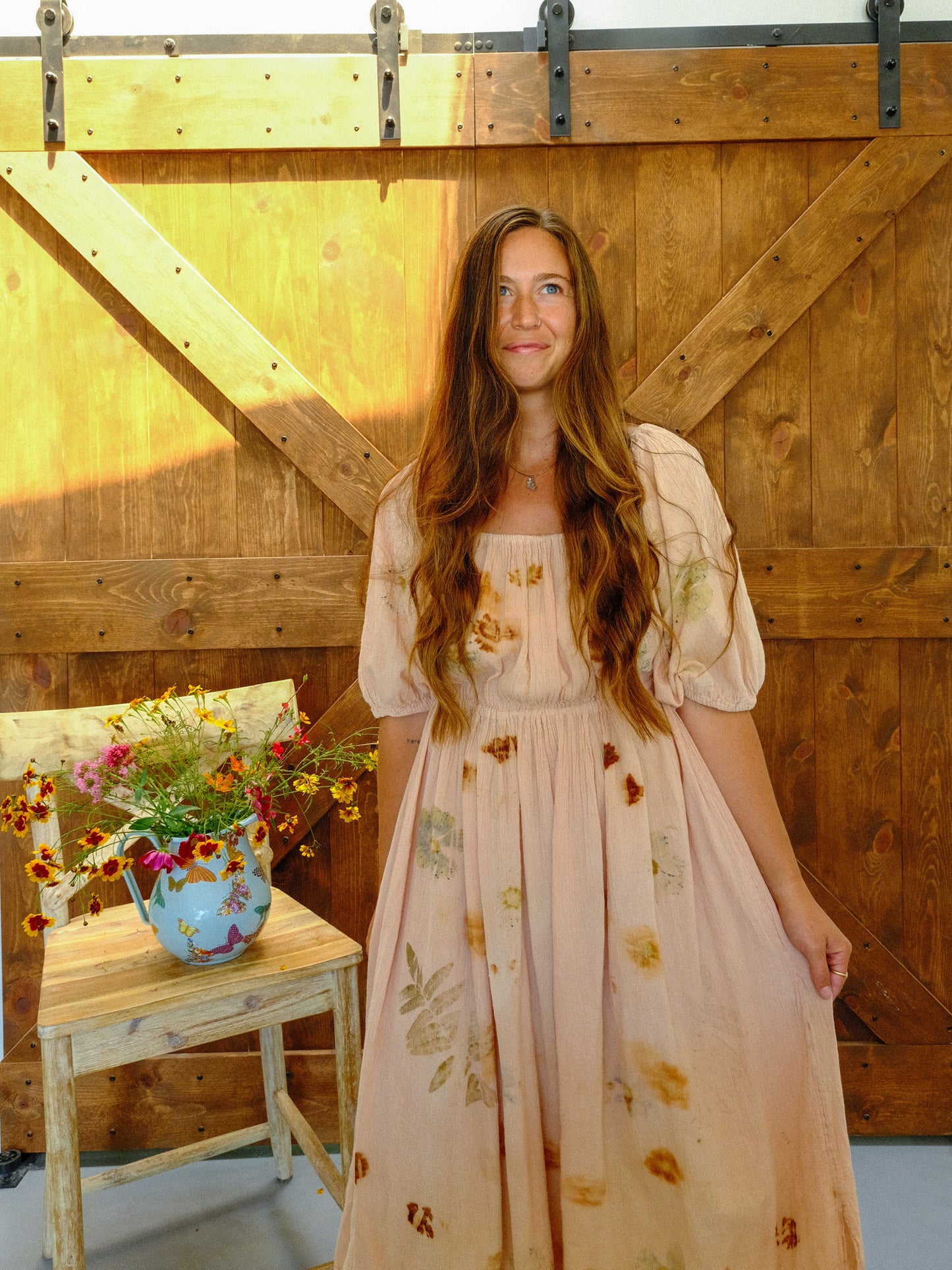 Eco-printed Puff Sleeve Dress