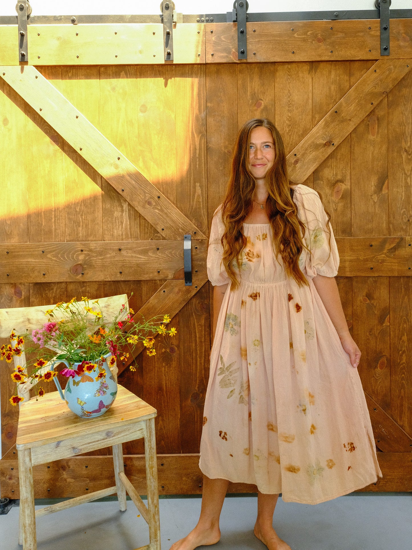 Eco-printed Puff Sleeve Dress