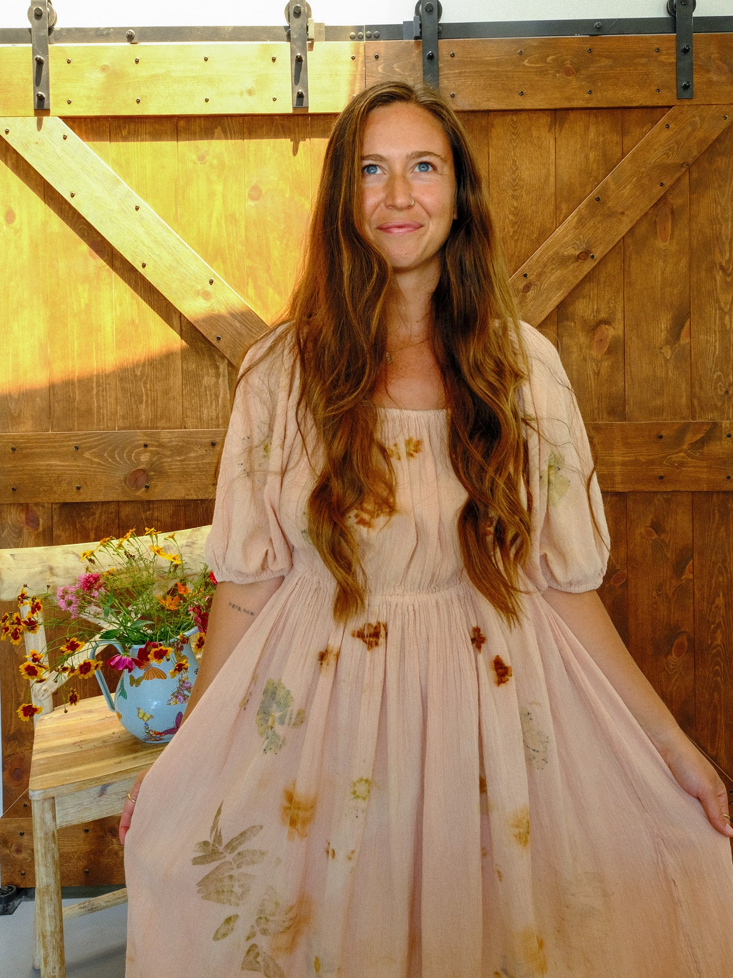 Eco-printed Puff Sleeve Dress