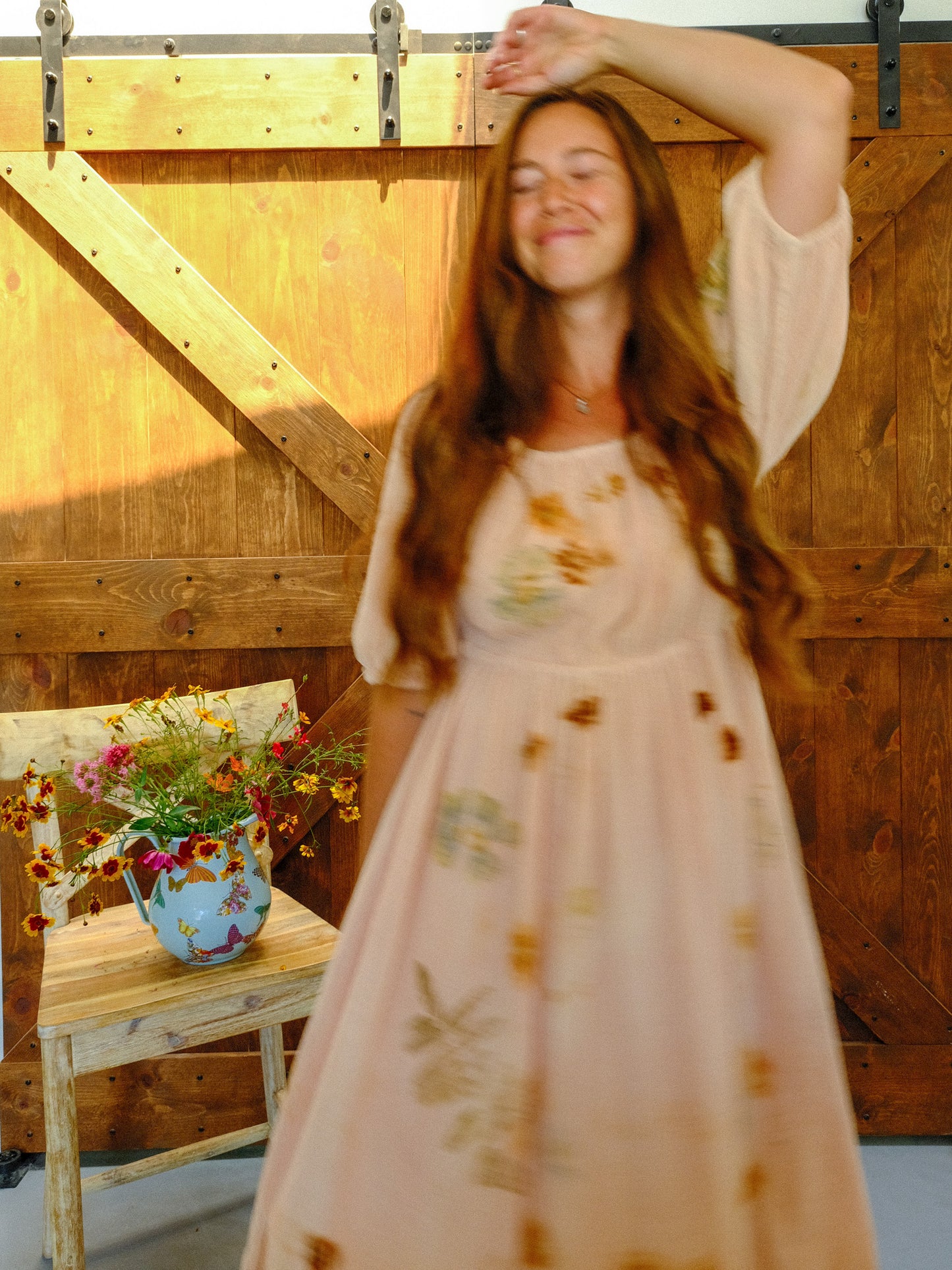 Eco-printed Puff Sleeve Dress