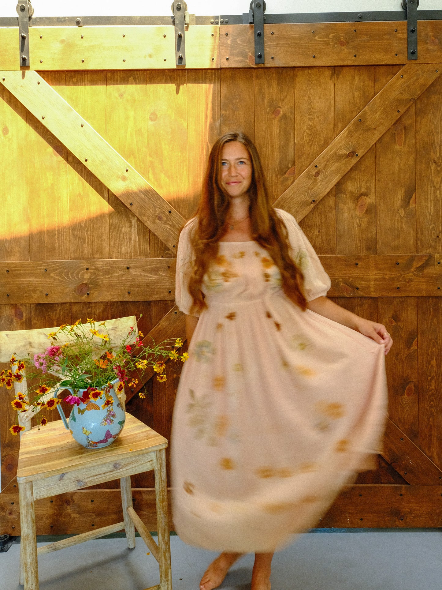 Eco-printed Puff Sleeve Dress