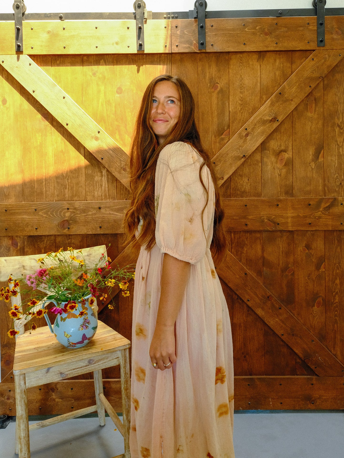 Eco-printed Puff Sleeve Dress