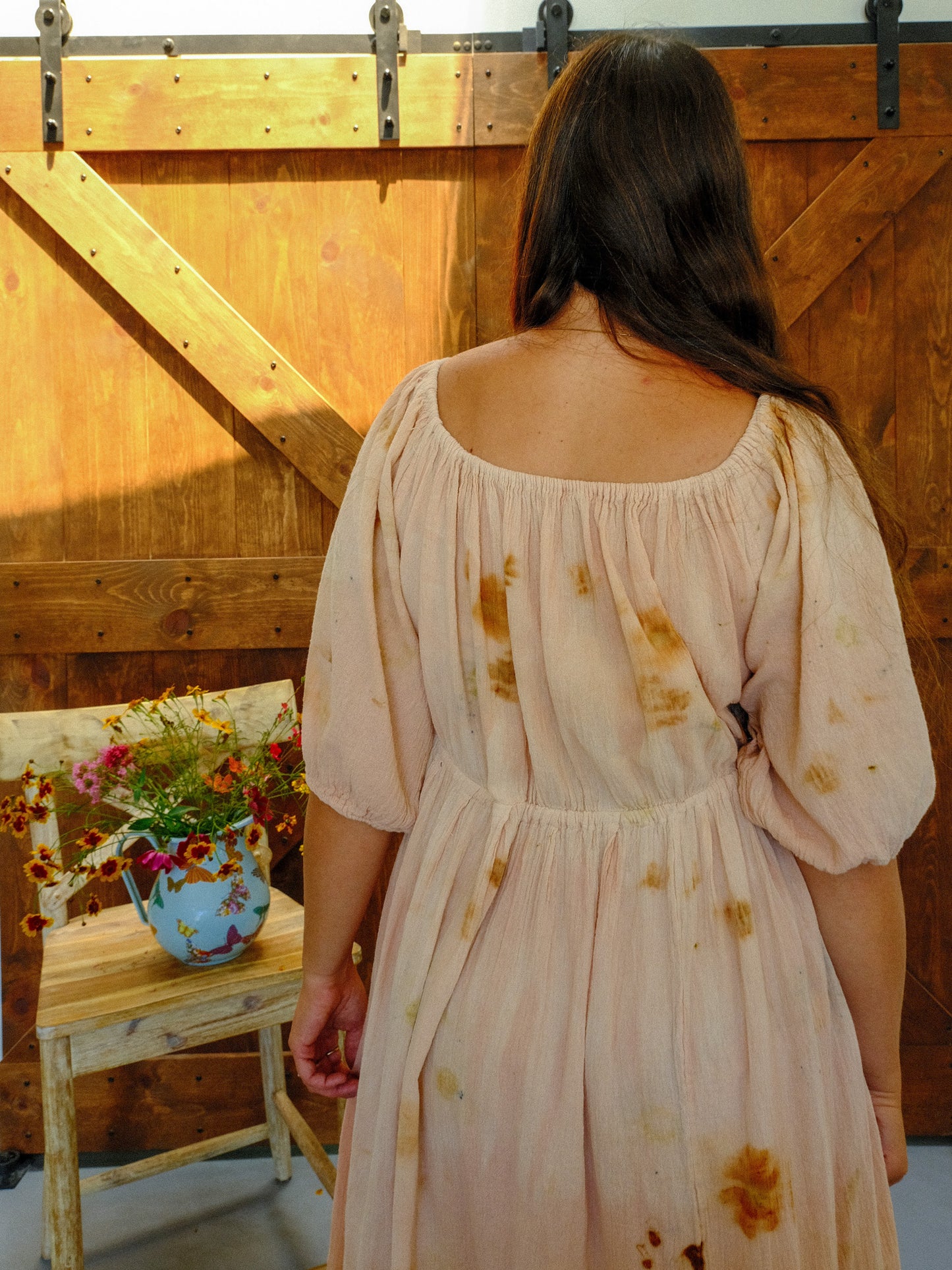 Eco-printed Puff Sleeve Dress