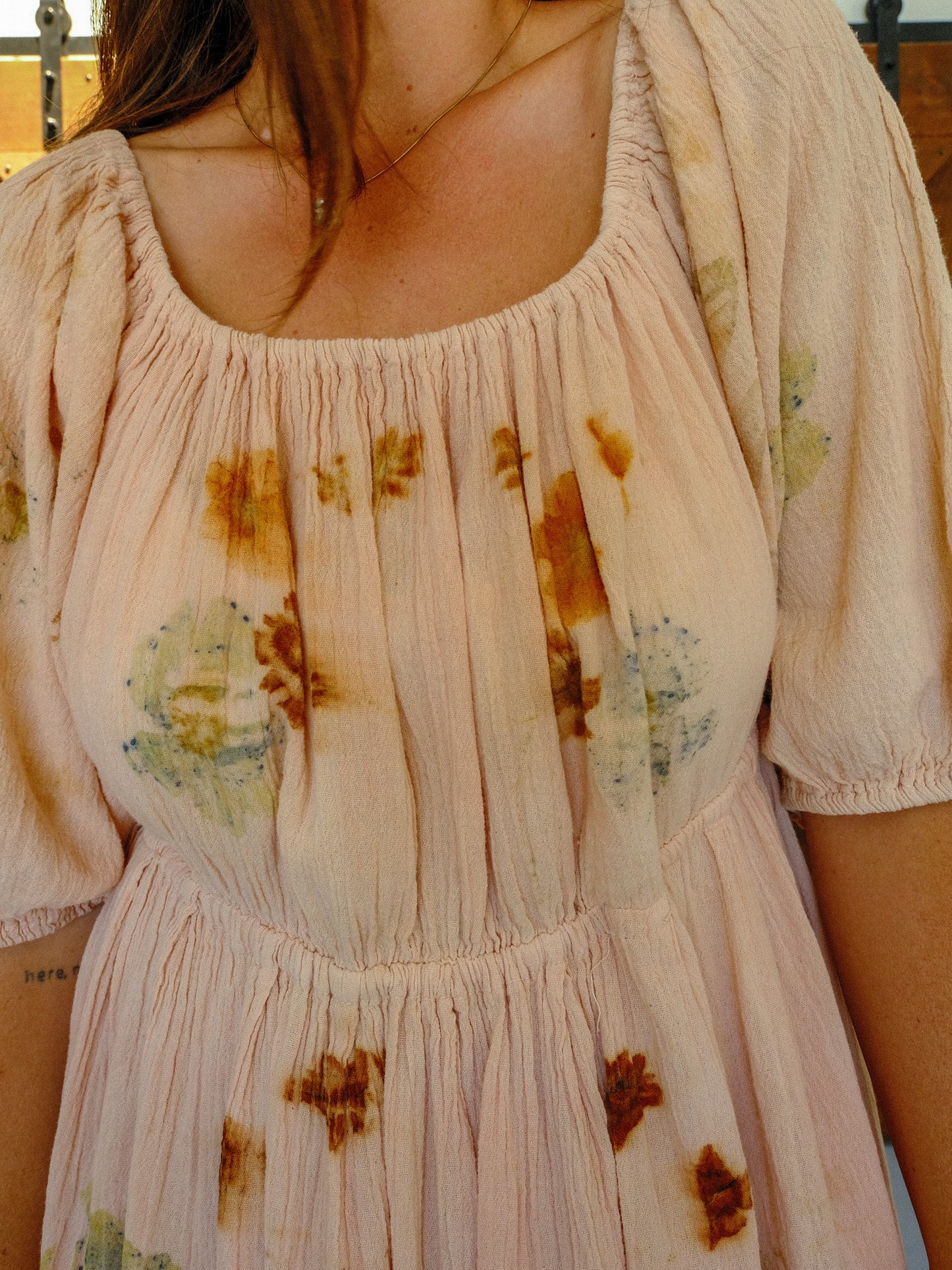 Eco-printed Puff Sleeve Dress