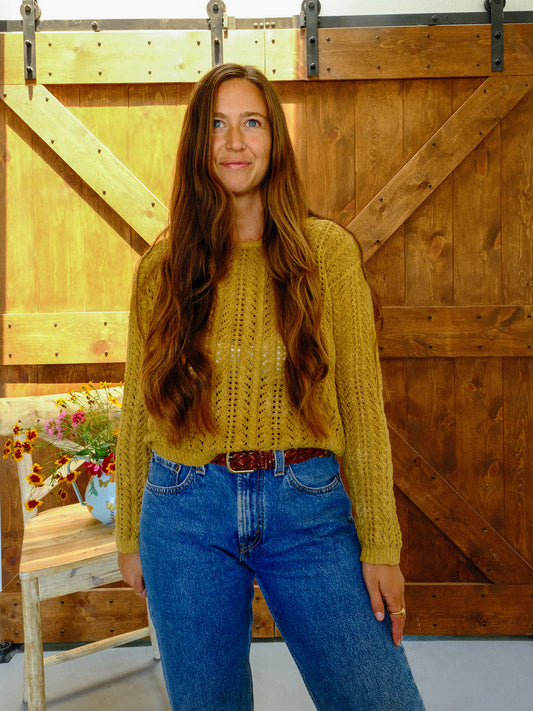 Marigold Cotton Linen Eyelet Sweater