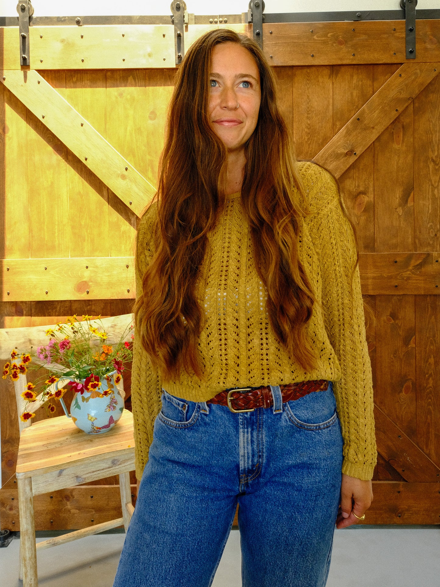 Marigold Cotton Linen Eyelet Sweater