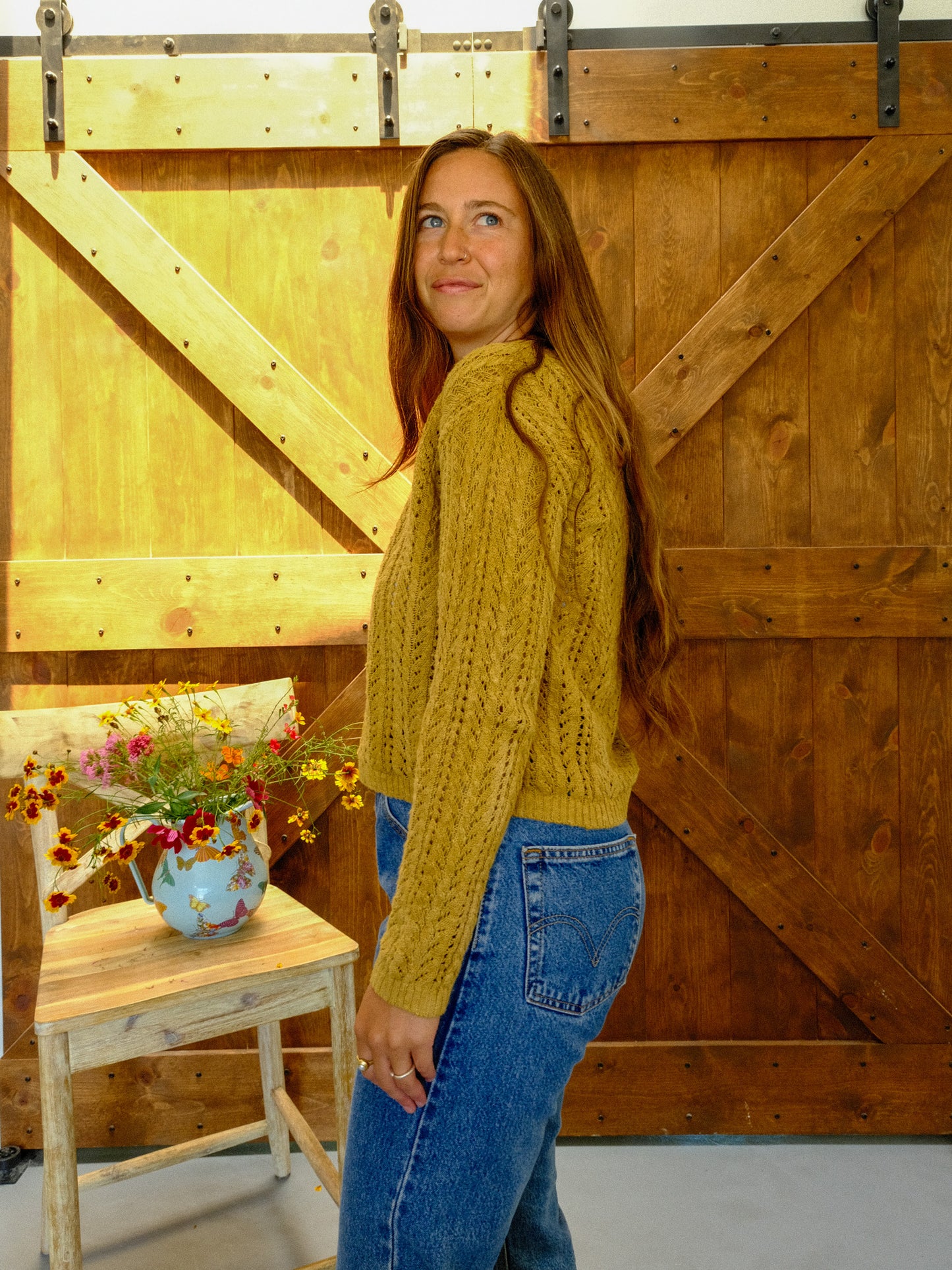 Marigold Cotton Linen Eyelet Sweater