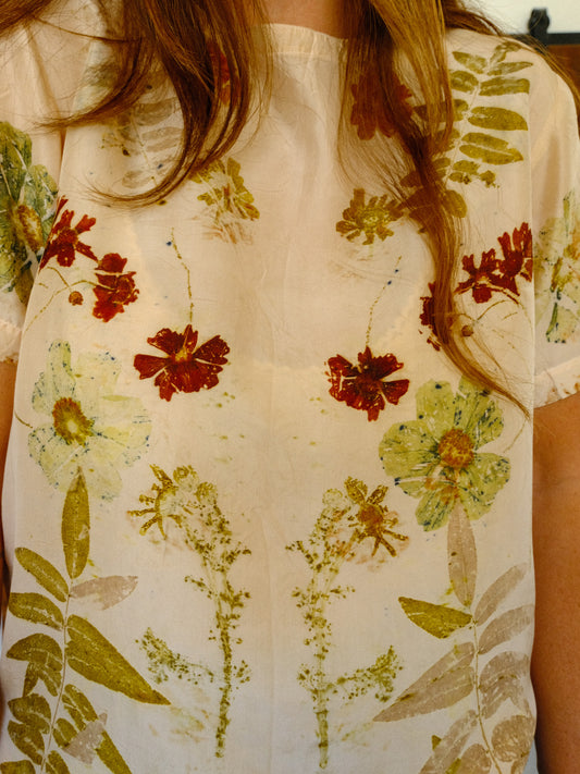 Eco-printed Silk Short Sleeve Blouse
