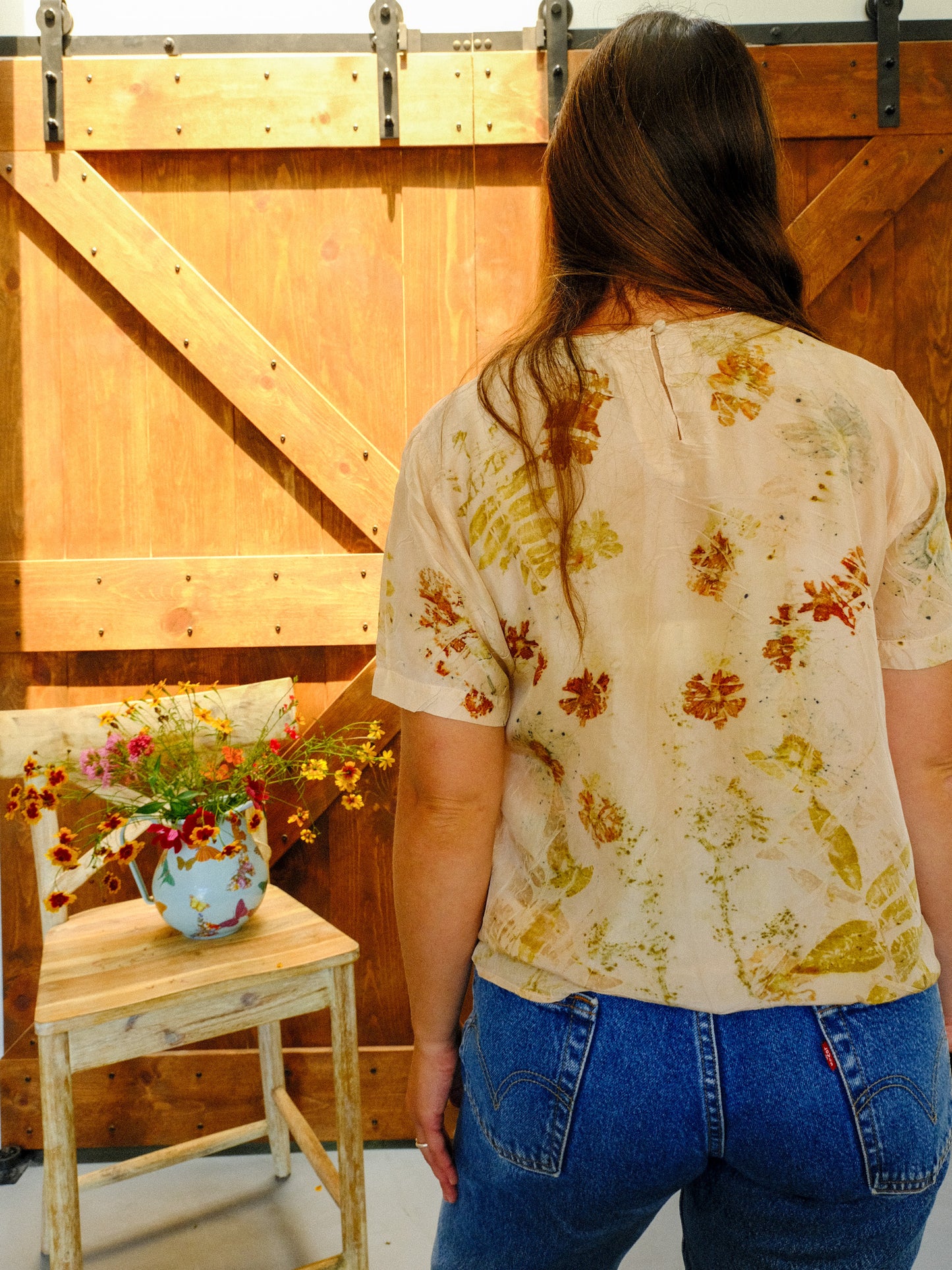Eco-printed Silk Short Sleeve Blouse