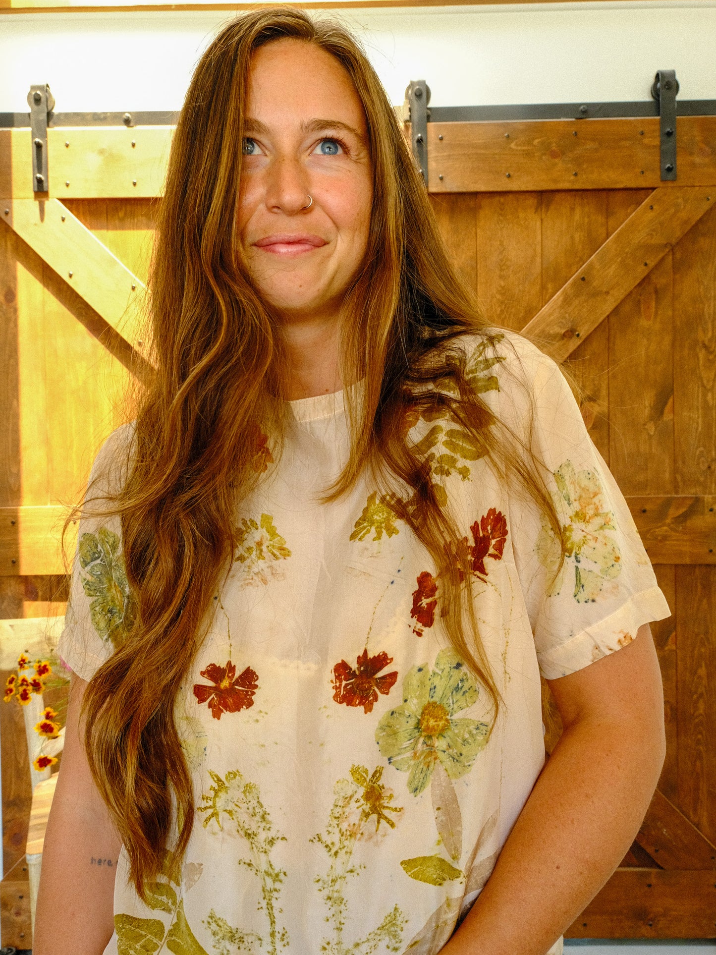 Eco-printed Silk Short Sleeve Blouse