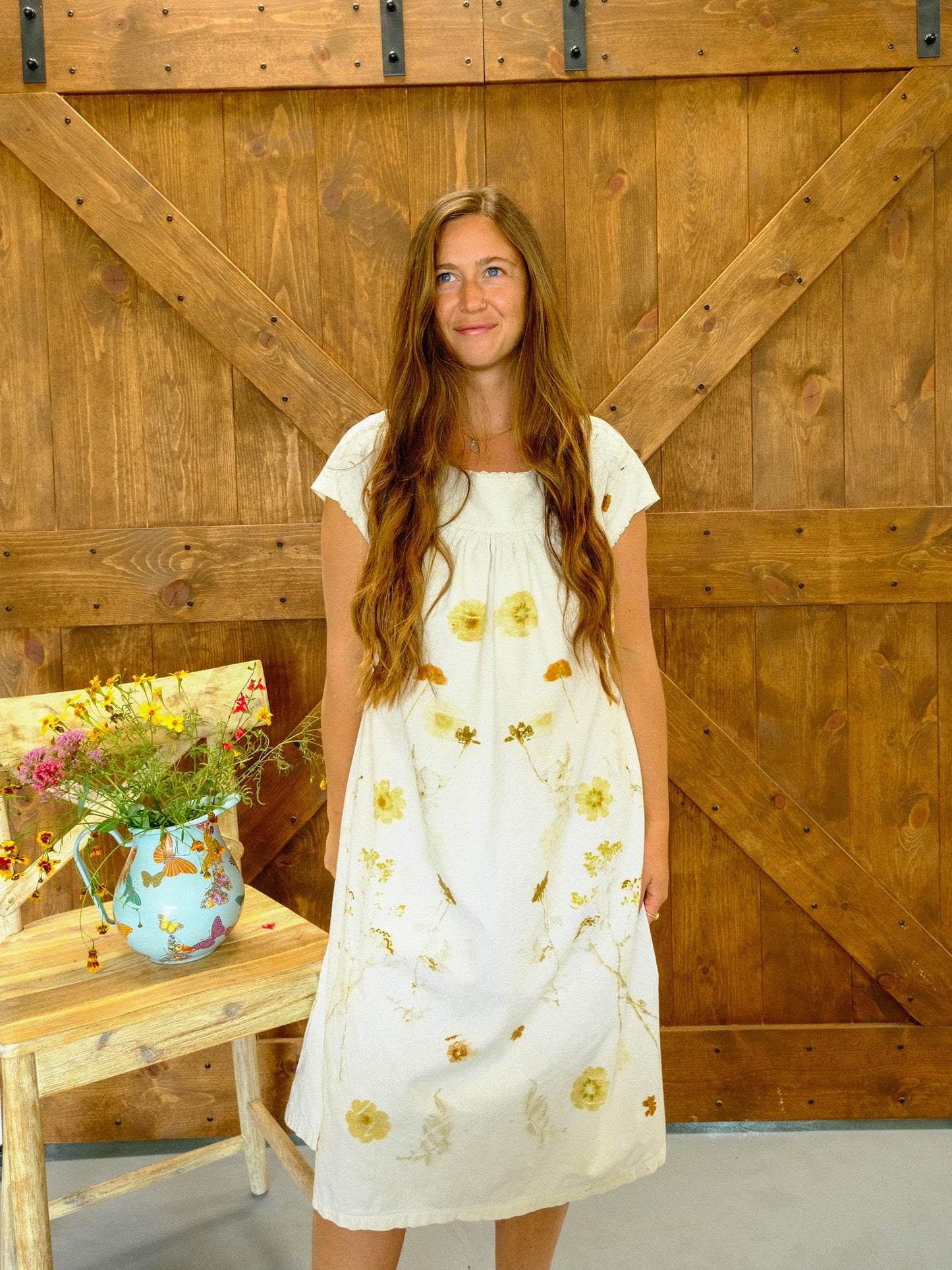 Eco-printed Antique Round Neckline Dress