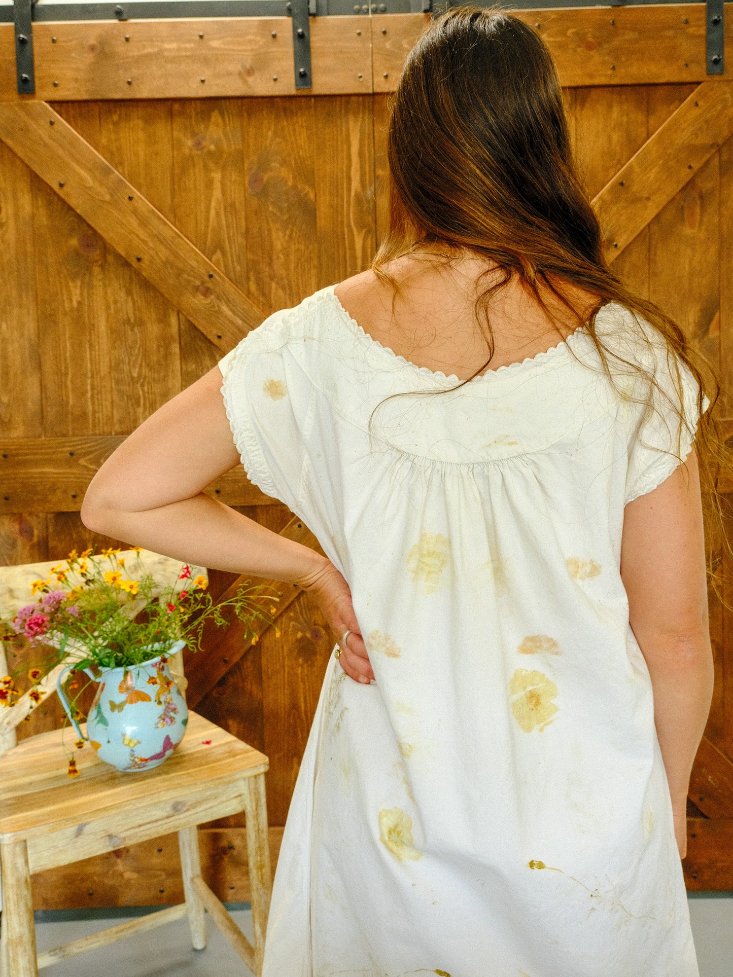 Eco-printed Antique Round Neckline Dress