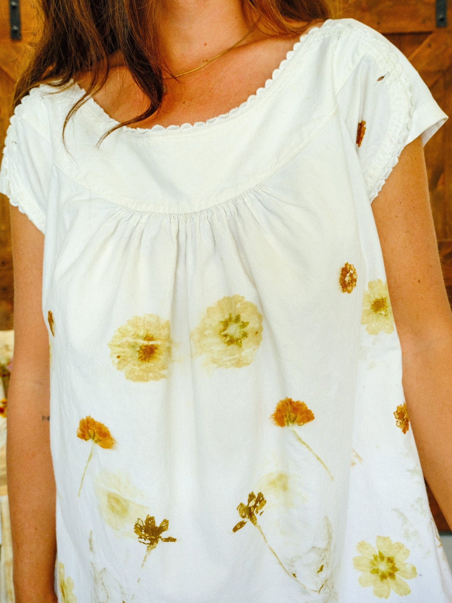 Eco-printed Antique Round Neckline Dress