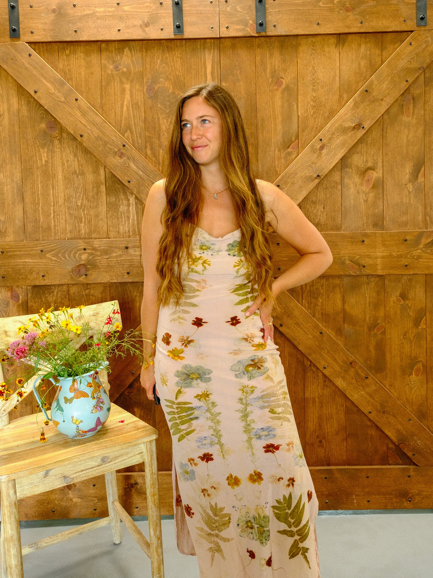 Eco-printed Silk Cowl Neck Maxi Dress