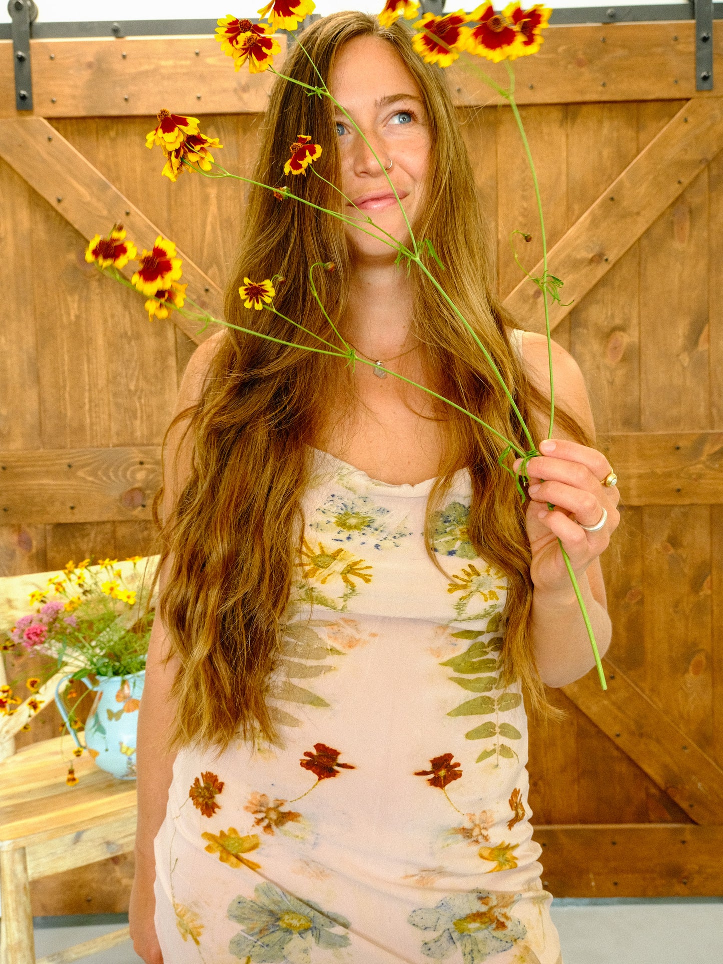 Eco-printed Silk Cowl Neck Maxi Dress