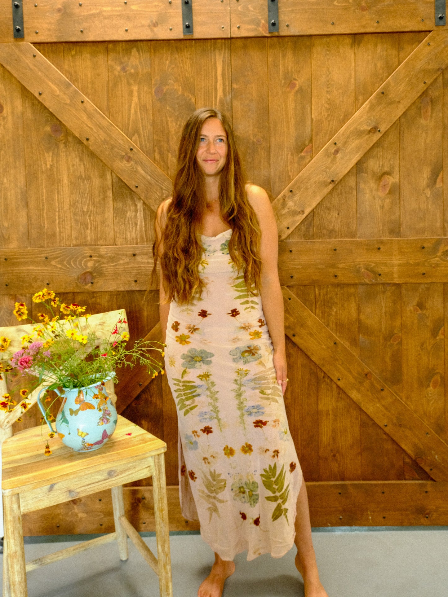Eco-printed Silk Cowl Neck Maxi Dress