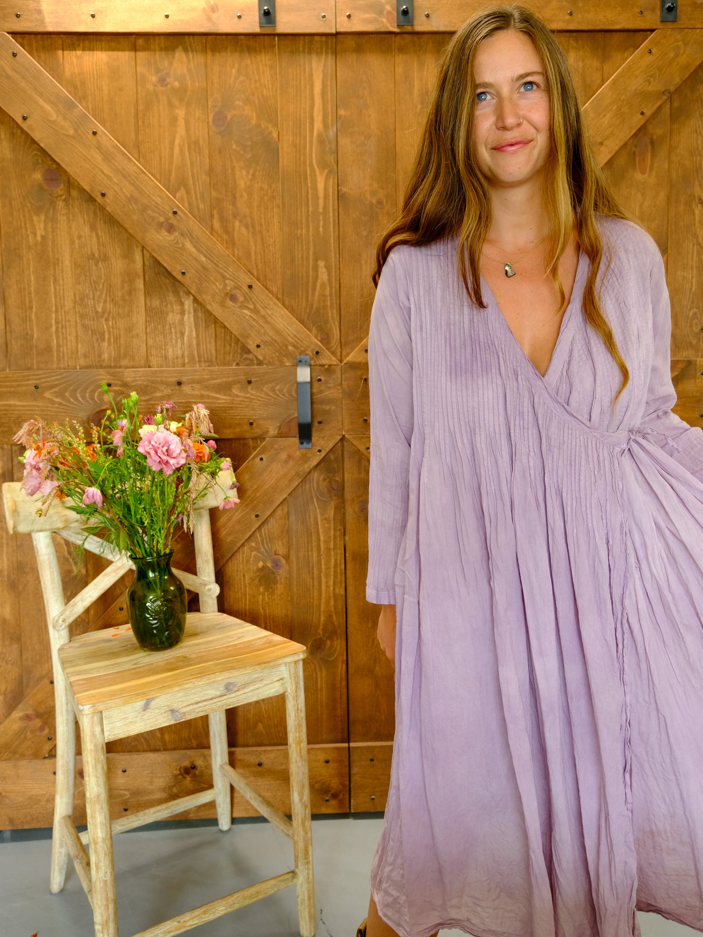 Logwood Pleated Wrap Dress