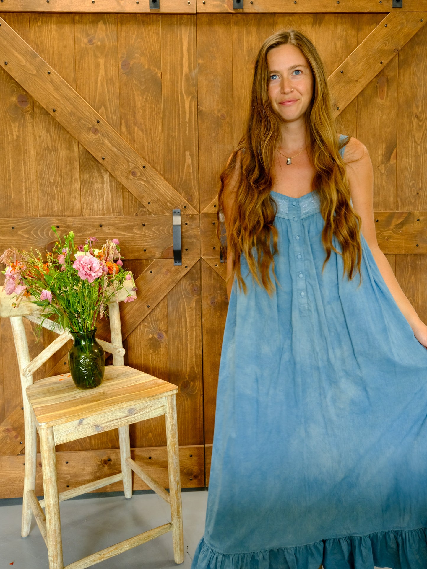 Indigo Ruffle Hem Tank Dress