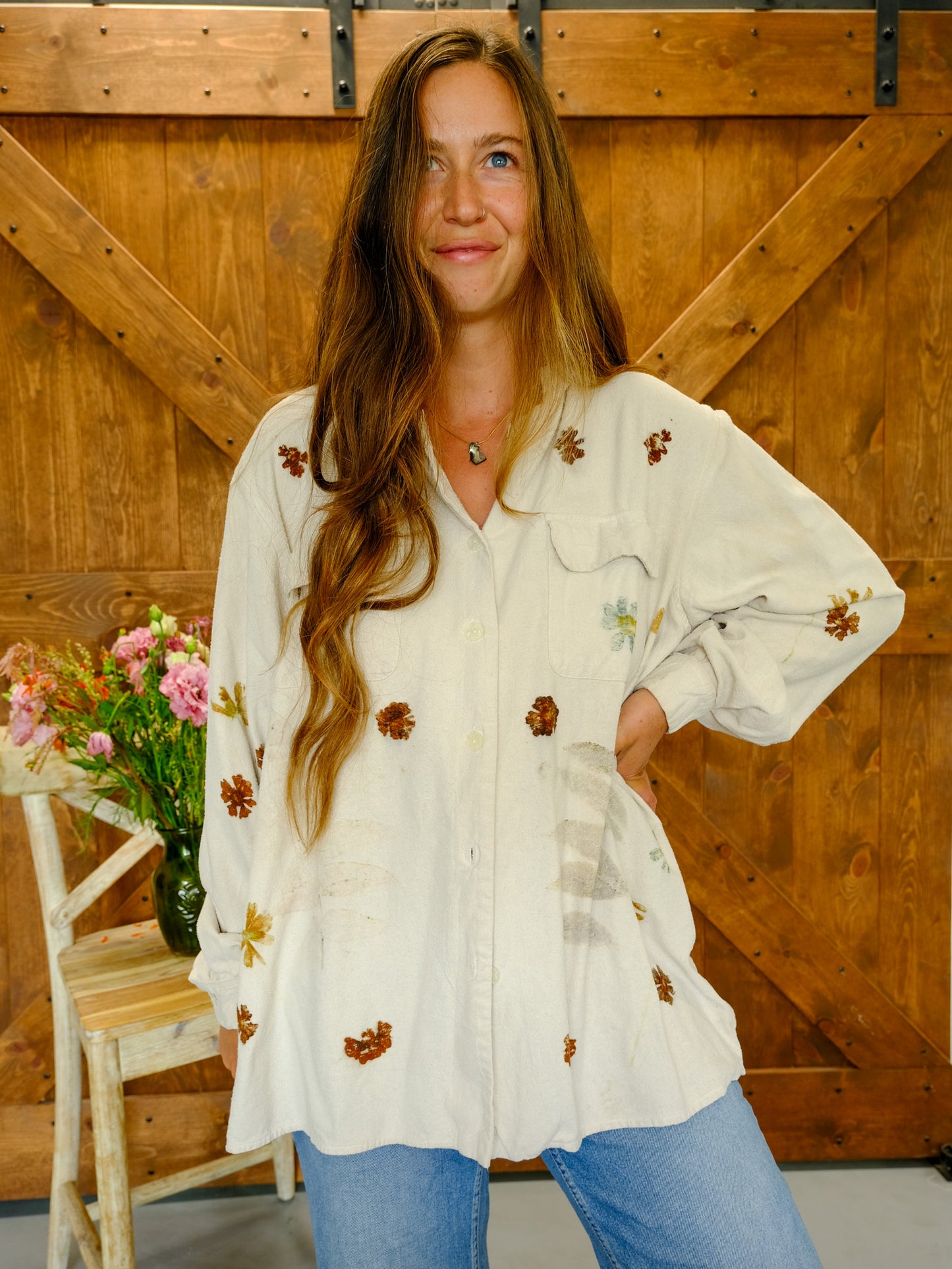 Eco-printed Raw Silk Long Sleeve Blouse