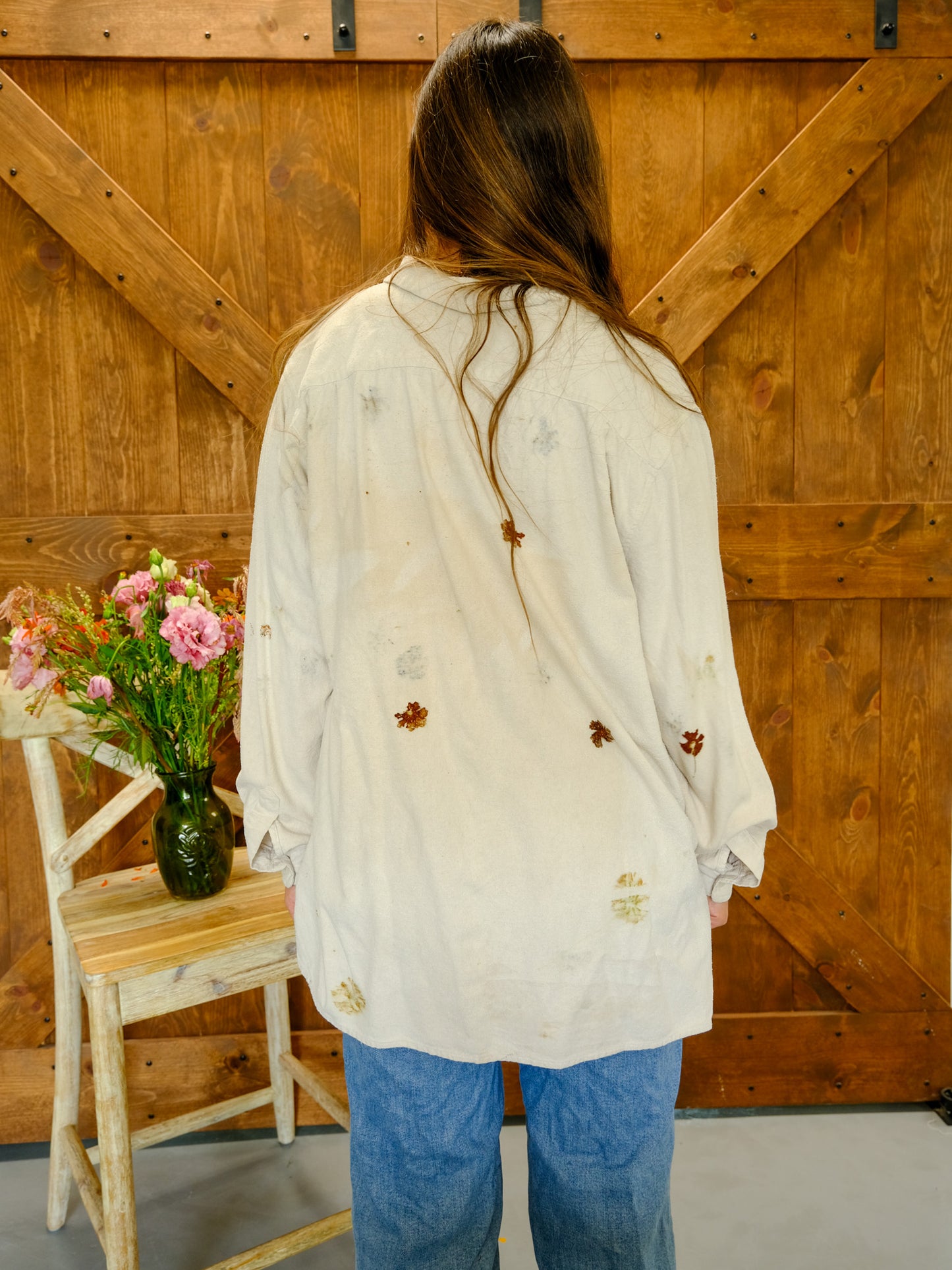 Eco-printed Raw Silk Long Sleeve Blouse