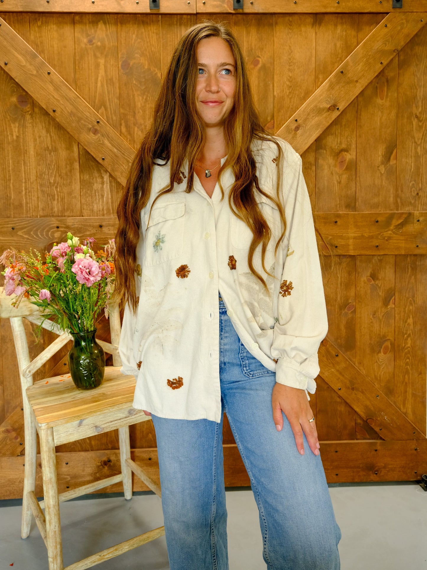 Eco-printed Raw Silk Long Sleeve Blouse