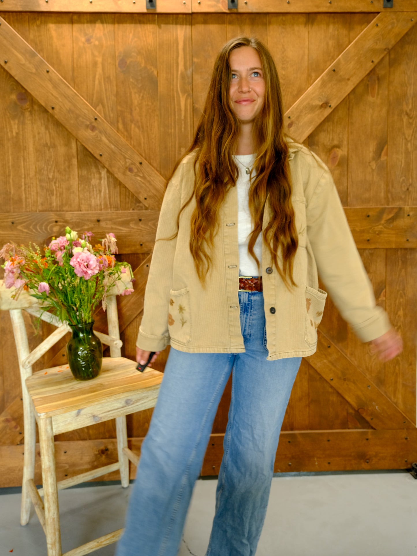 Flower Hammered Tan Workwear Jacket