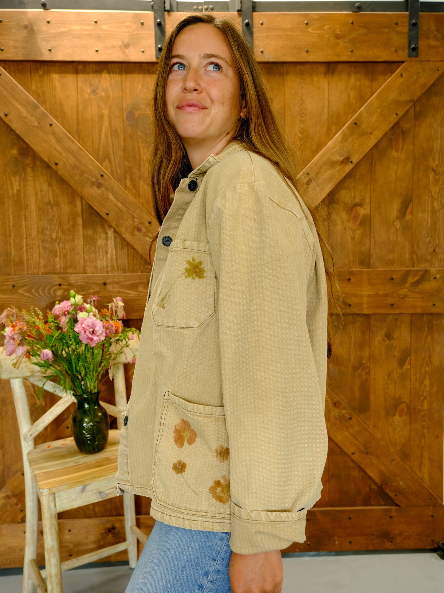 Flower Hammered Tan Workwear Jacket
