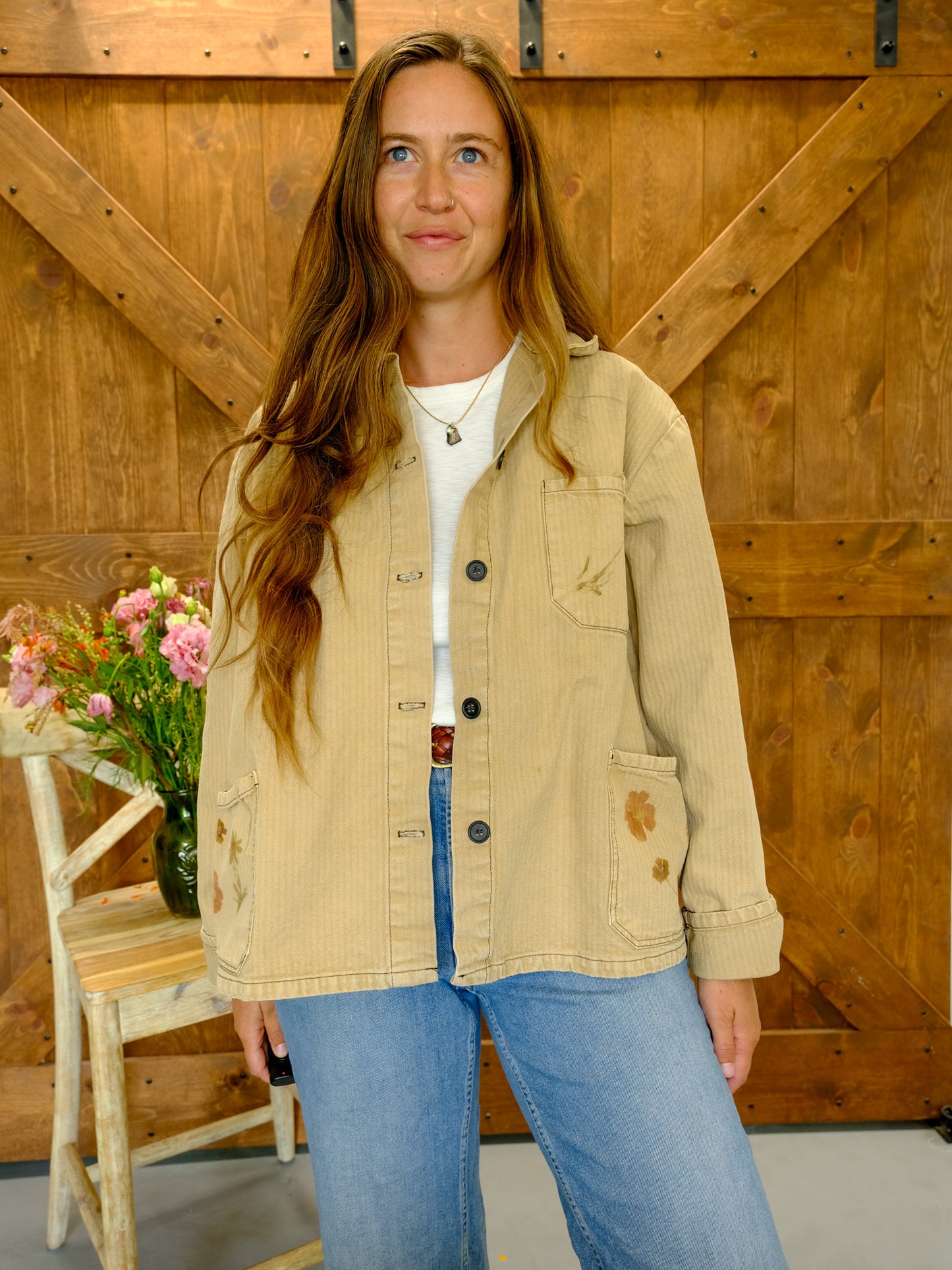 Flower Hammered Tan Workwear Jacket