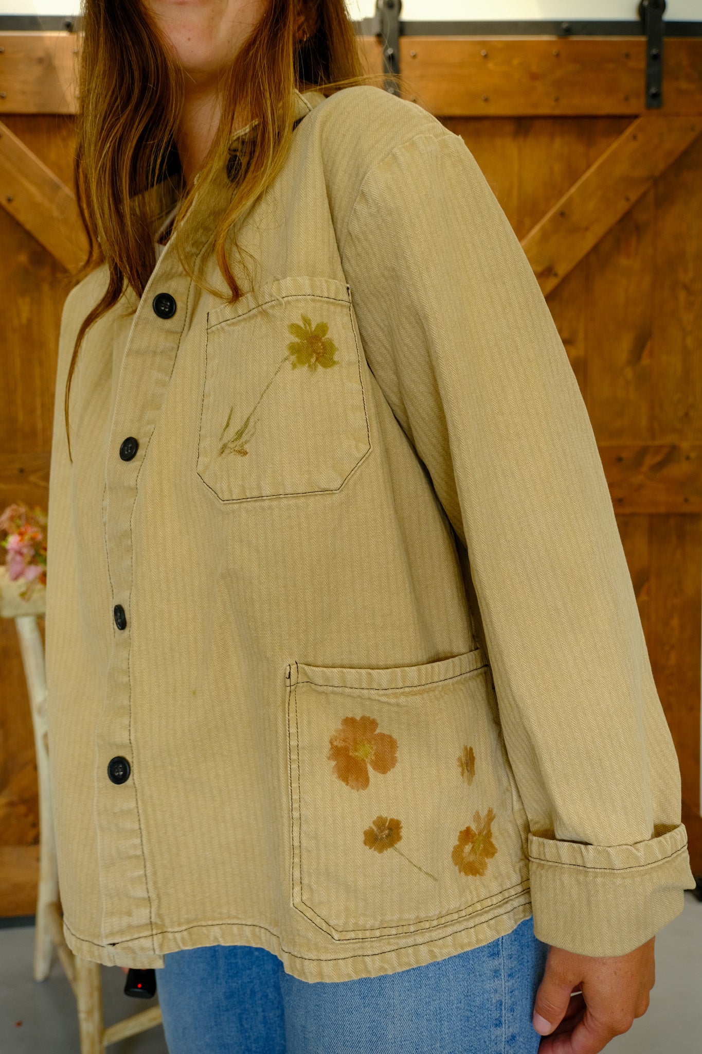 Flower Hammered Tan Workwear Jacket